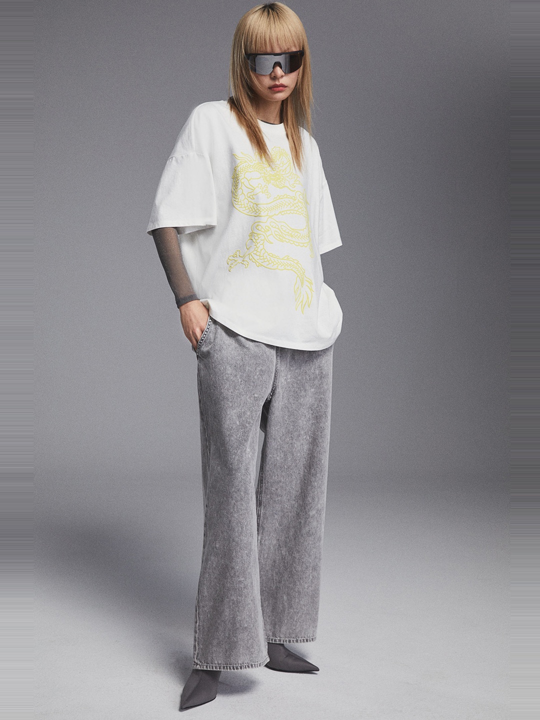 

H&M Printed Oversized T-Shirt, White