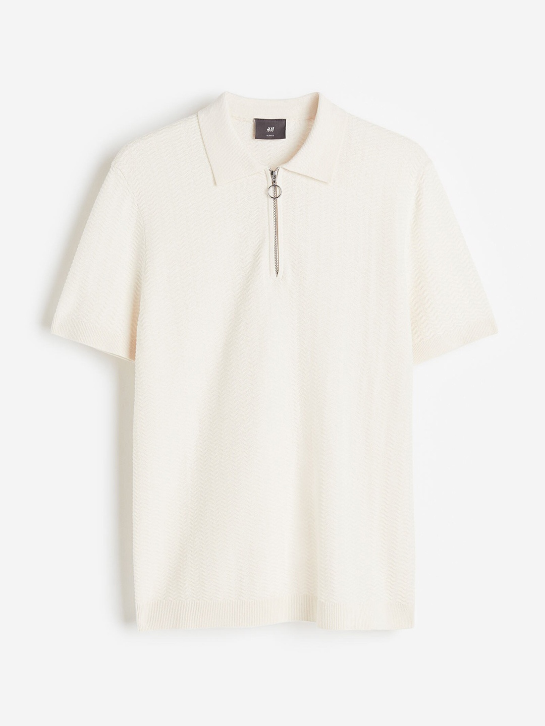 

H&M Men Slim Fit Textured-Knit Polo Shirt, White