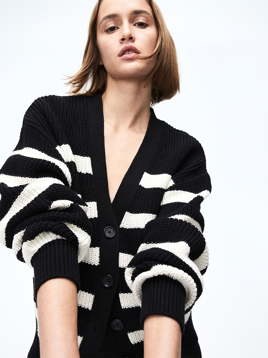 

H&M Rib-Knit Cardigan, Black
