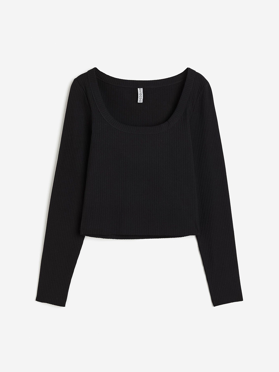 

H&M Ribbed Square-Neck Top, Black