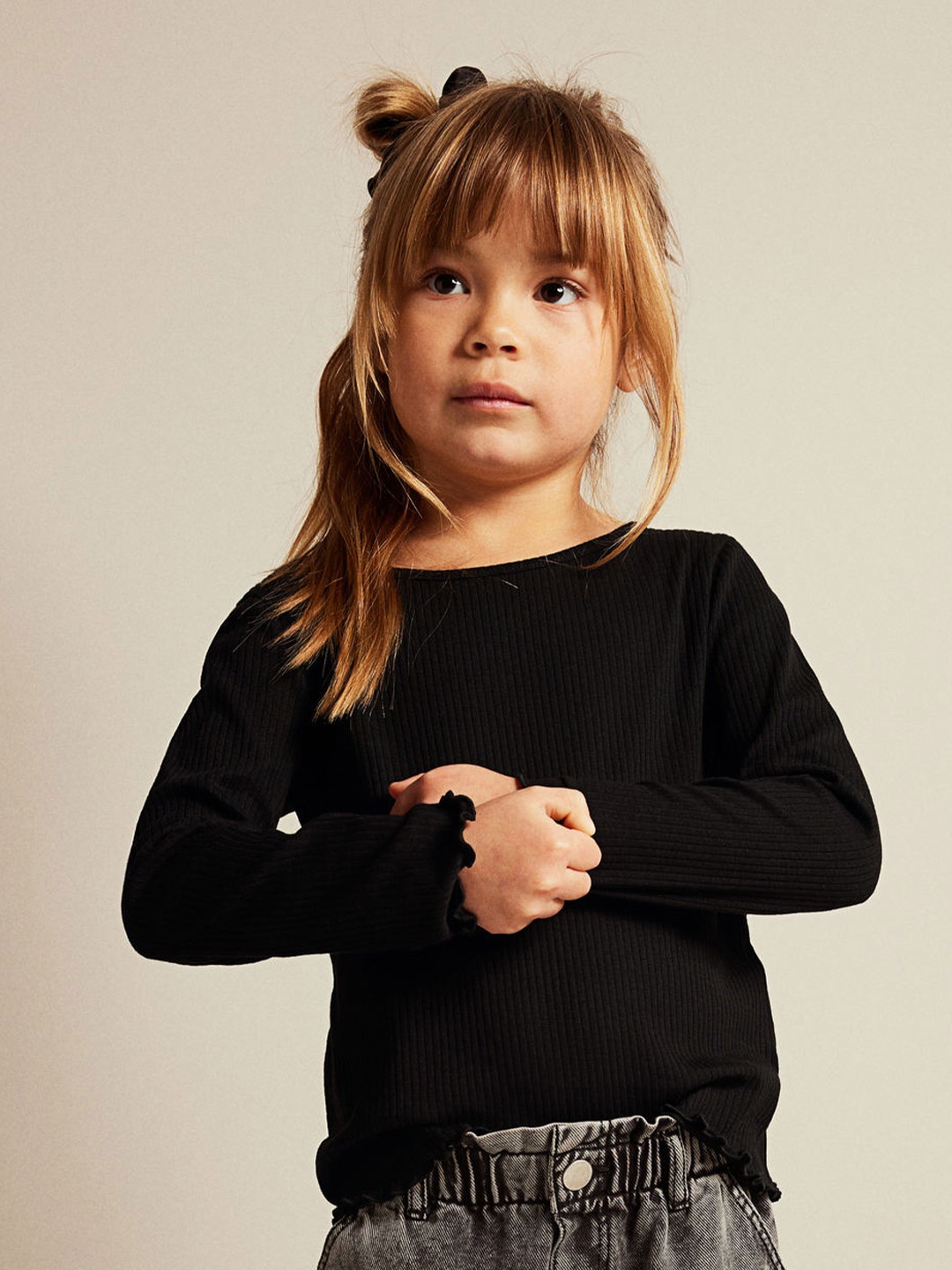 

H&M Girls Long-Sleeved Jersey Top, Black