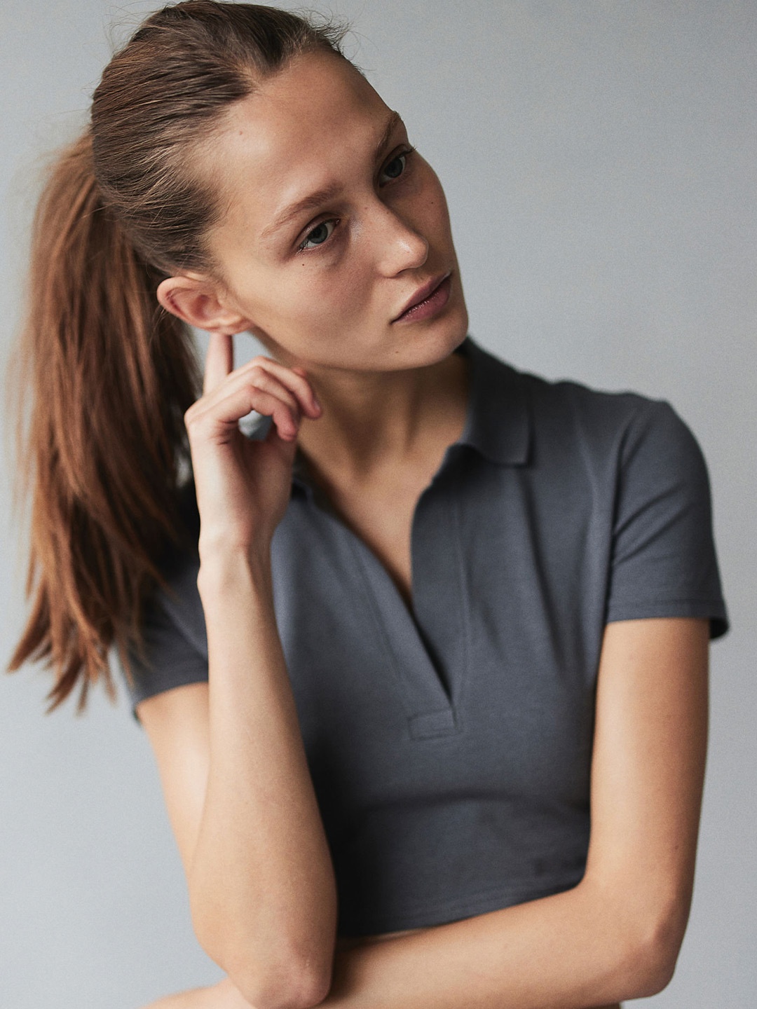 

H&M Collared Cropped Top, Grey