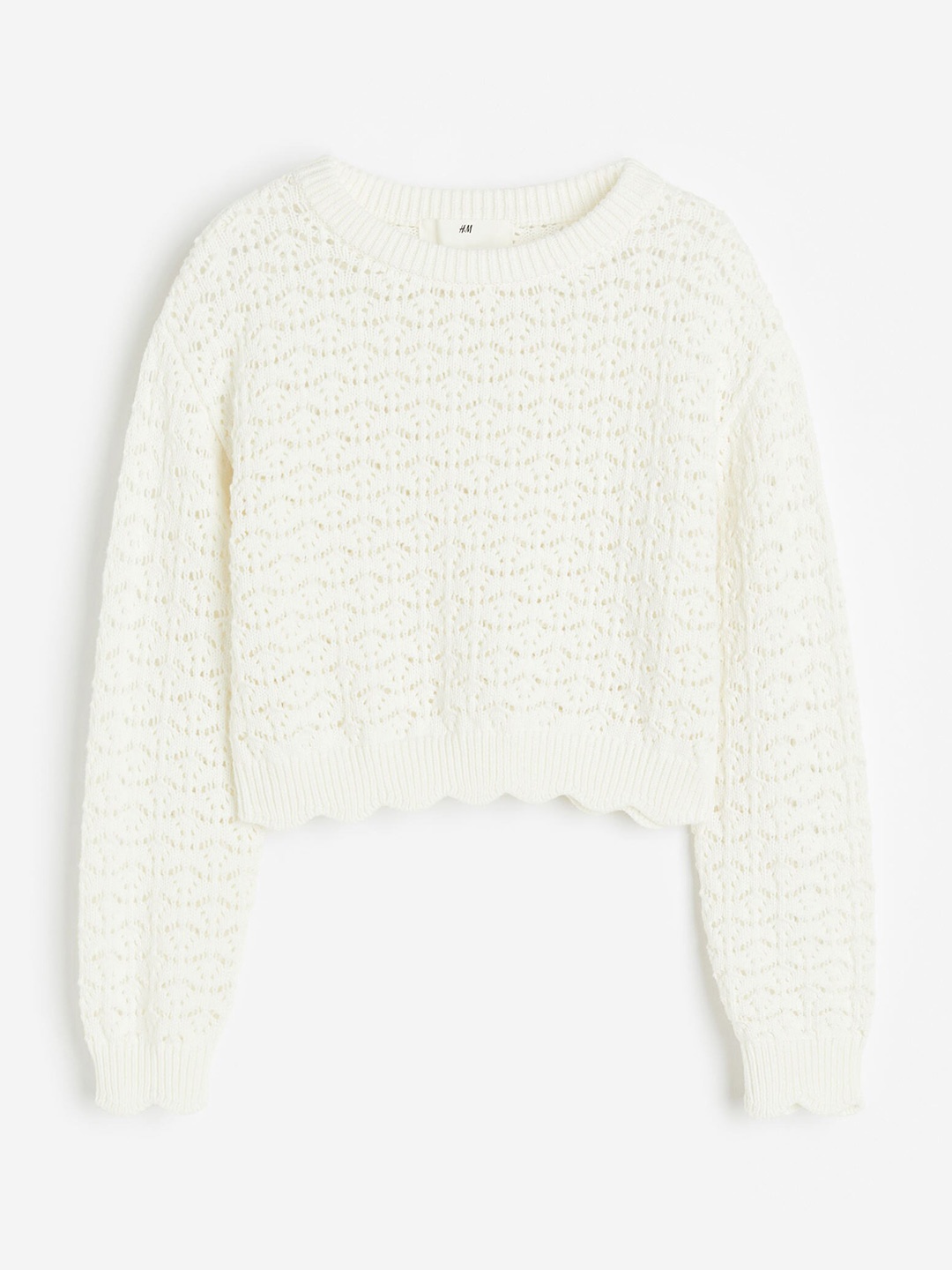 

H&M Girls Pure Cotton Pointelle-Knit Jumper, White