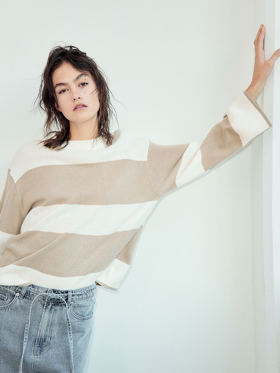 

H&M Striped Jumper, Beige