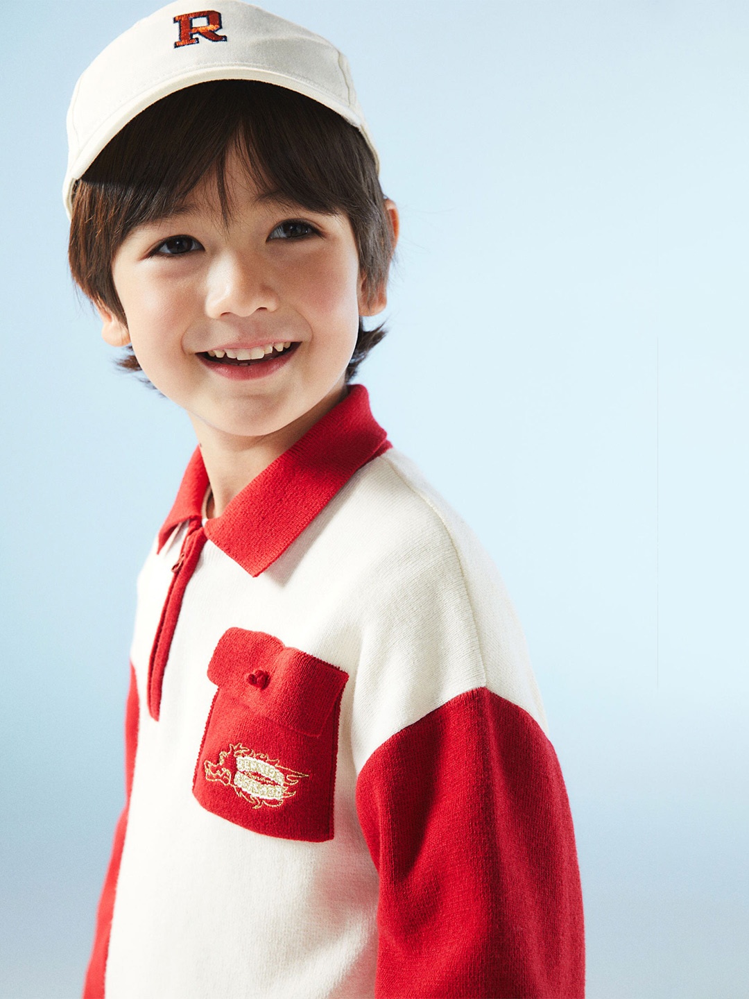 

H&M Boys Pure Cotton Zip-Top Polo Jumper, White