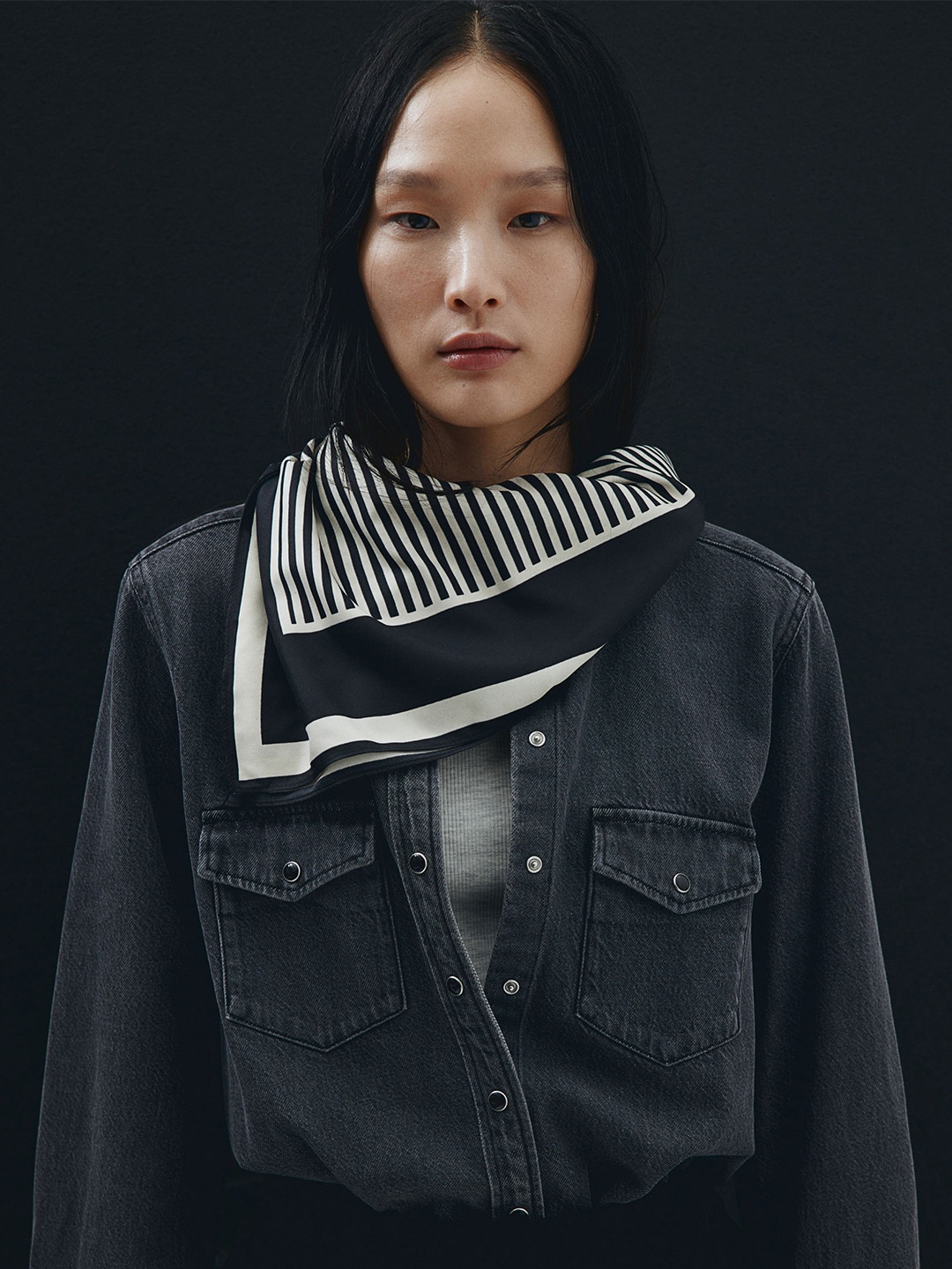 

H&M Printed Satin Scarf, Black