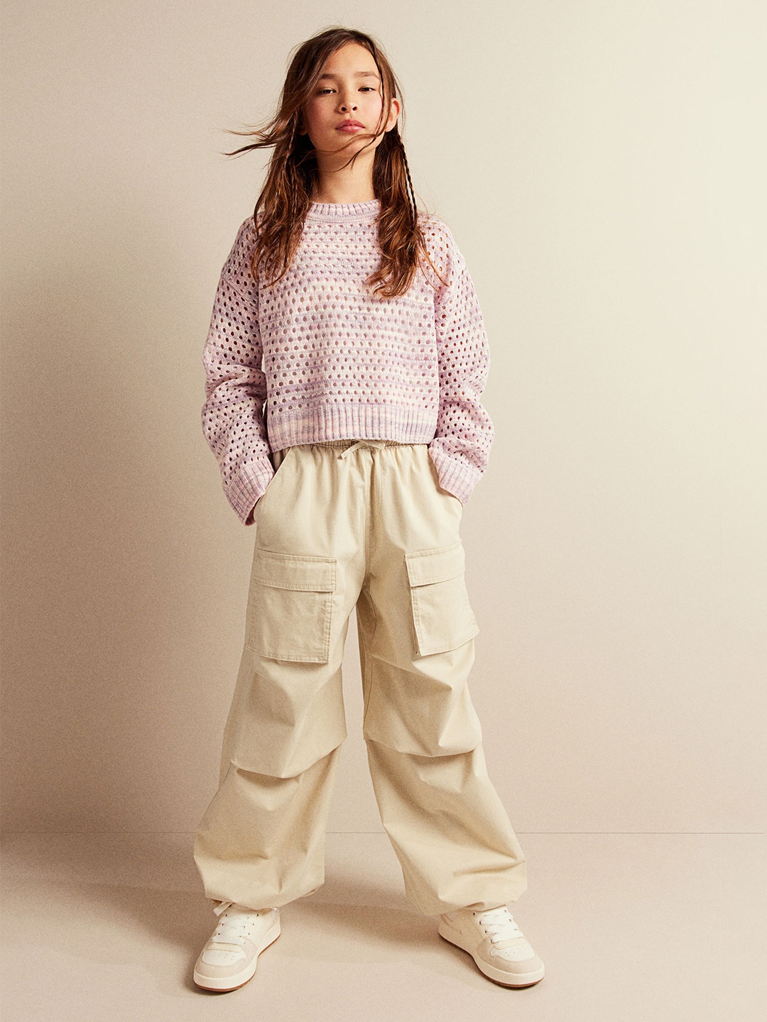 

H&M Girls Parachute Trousers, Beige