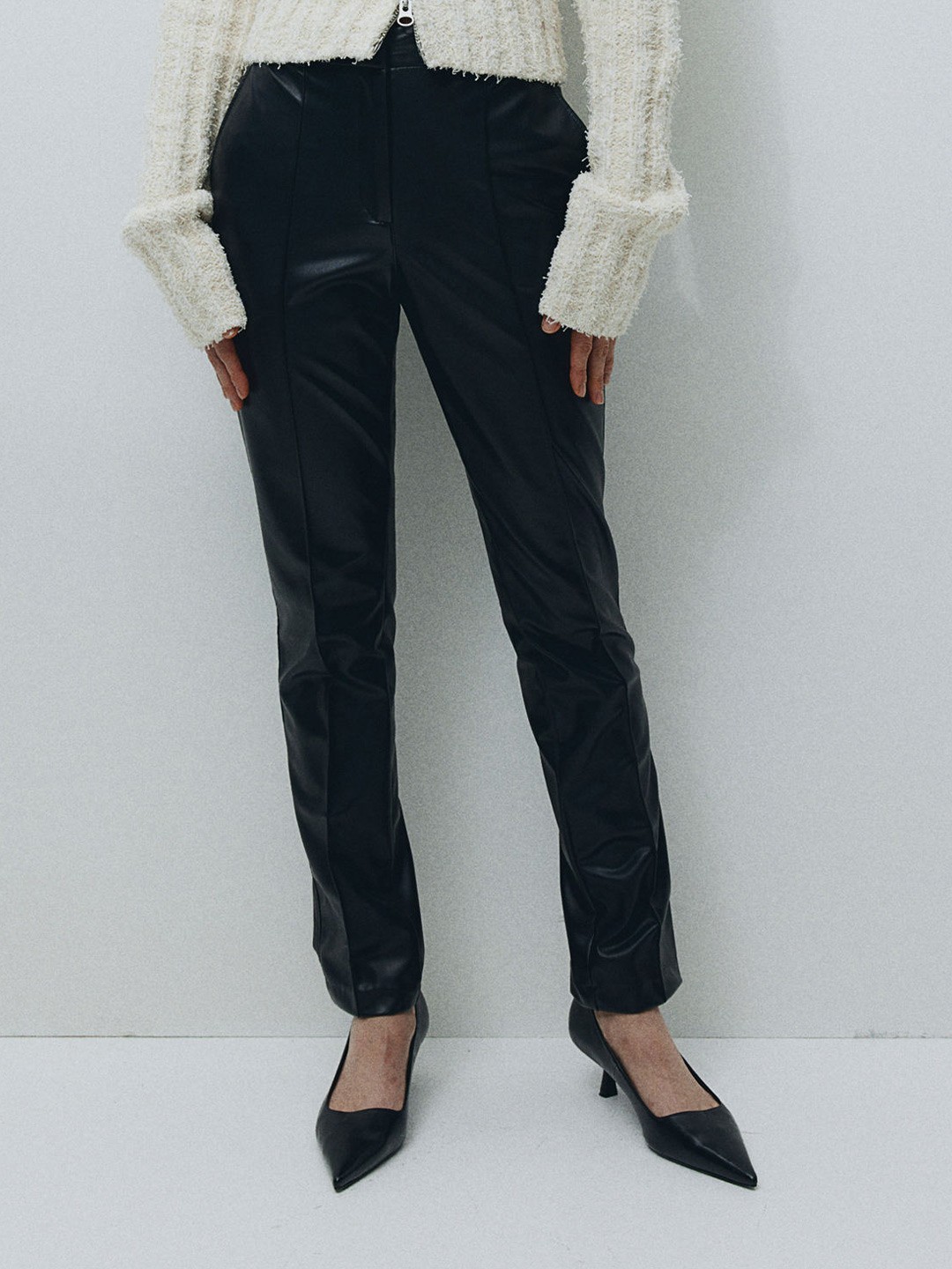 

H&M Women Coated Tailored Trousers, Black