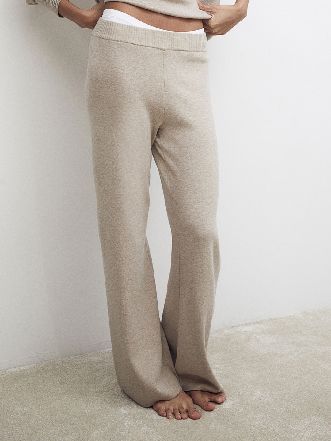 

H&M Women Flared Trousers, Beige