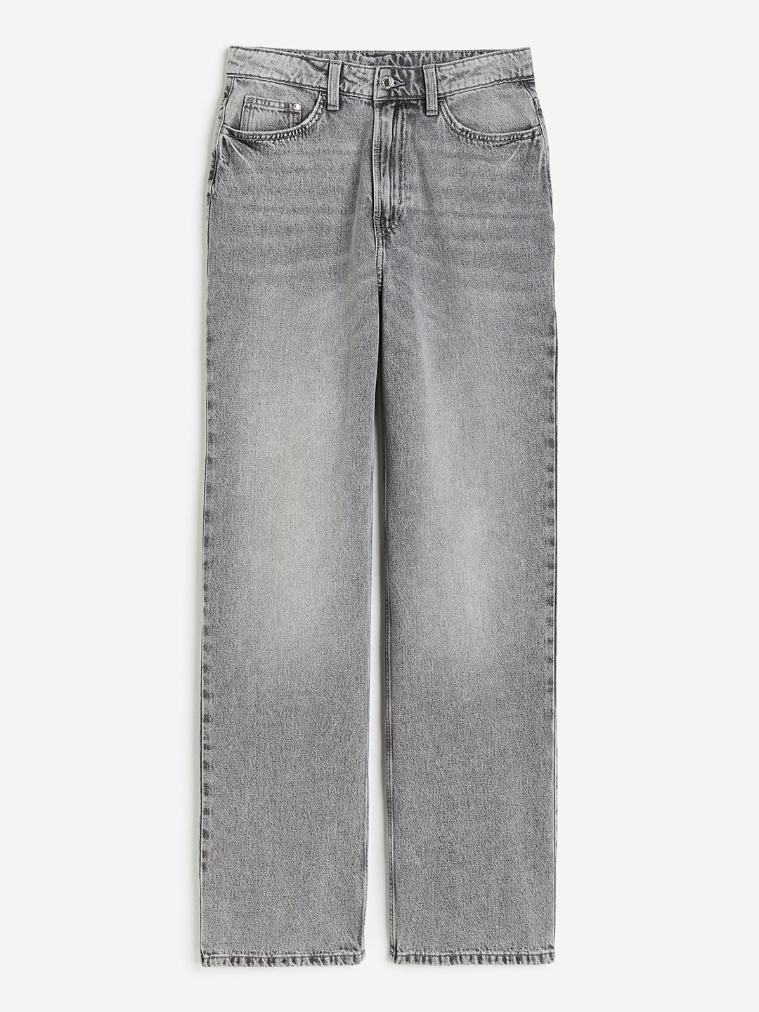 

H&M Women Pure Cotton Curvy Fit Wide Ultra High Jeans, Grey