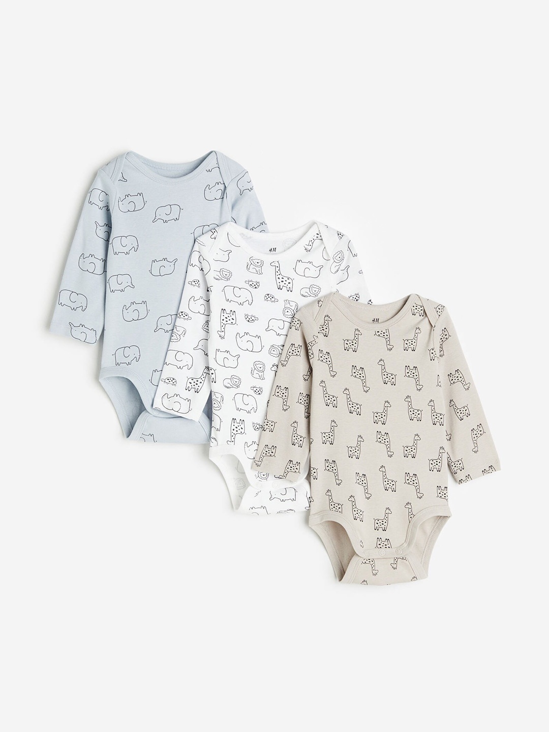 

H&M Boys 3-Pack Long-Sleeved Bodysuits, Blue