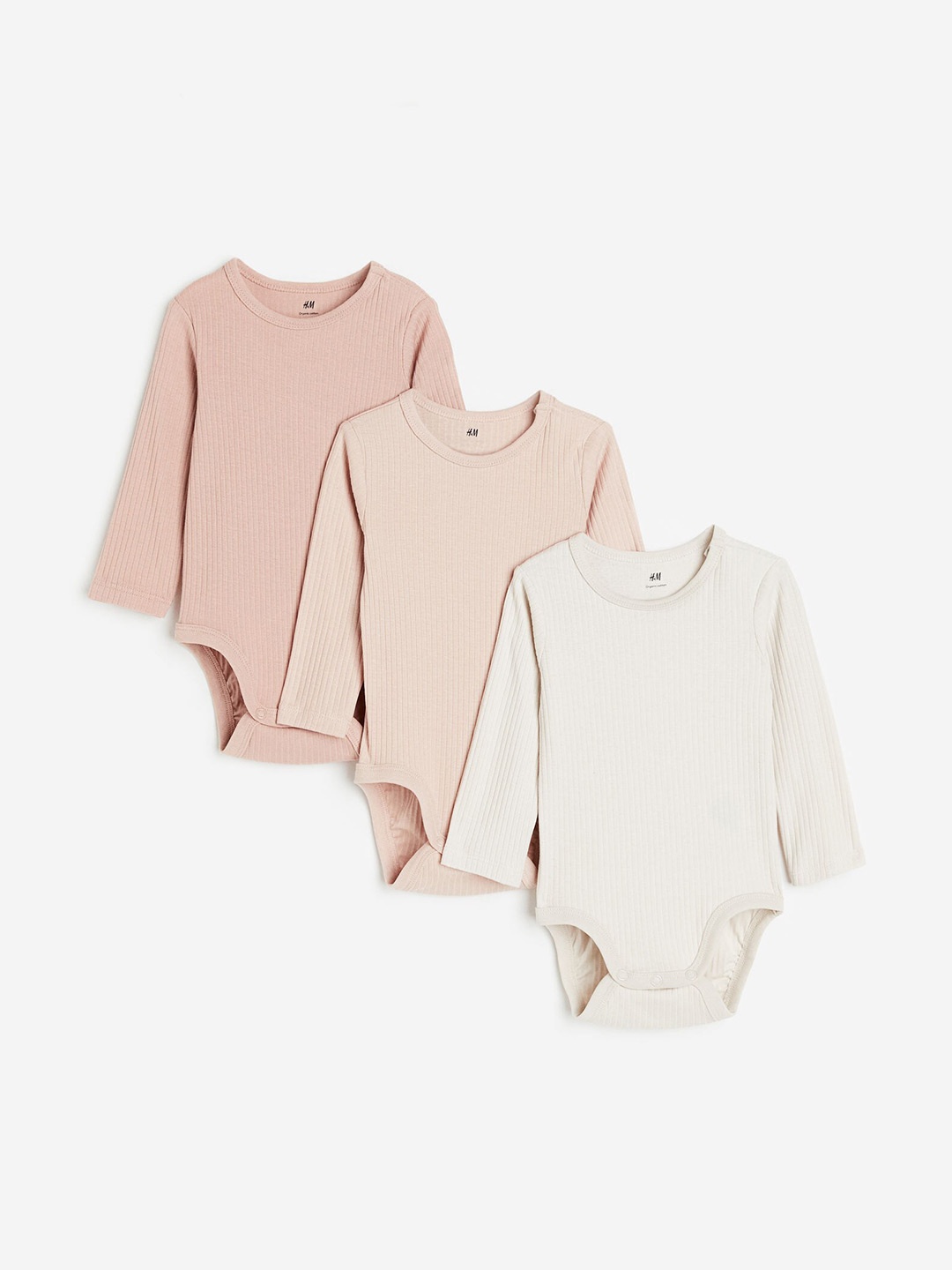 

H&M Girls 3-Pack Ribbed Bodysuits, Pink