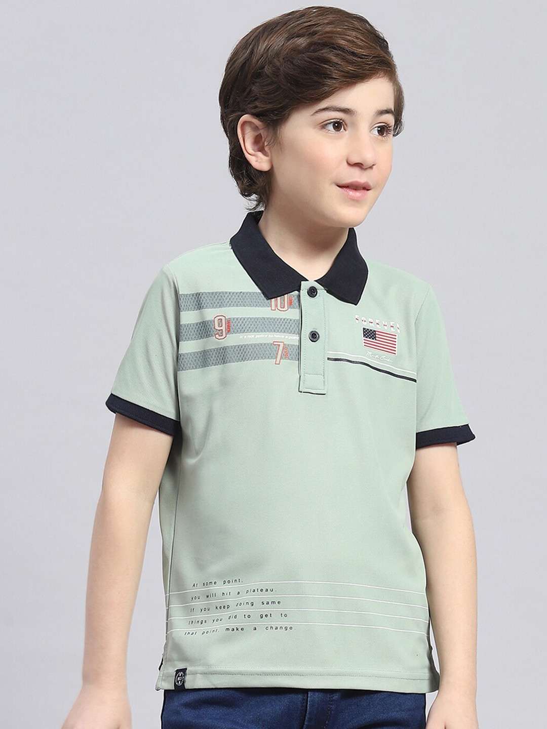 

Monte Carlo Boys Short Sleeves Printed Polo Collar T-shirt, Green