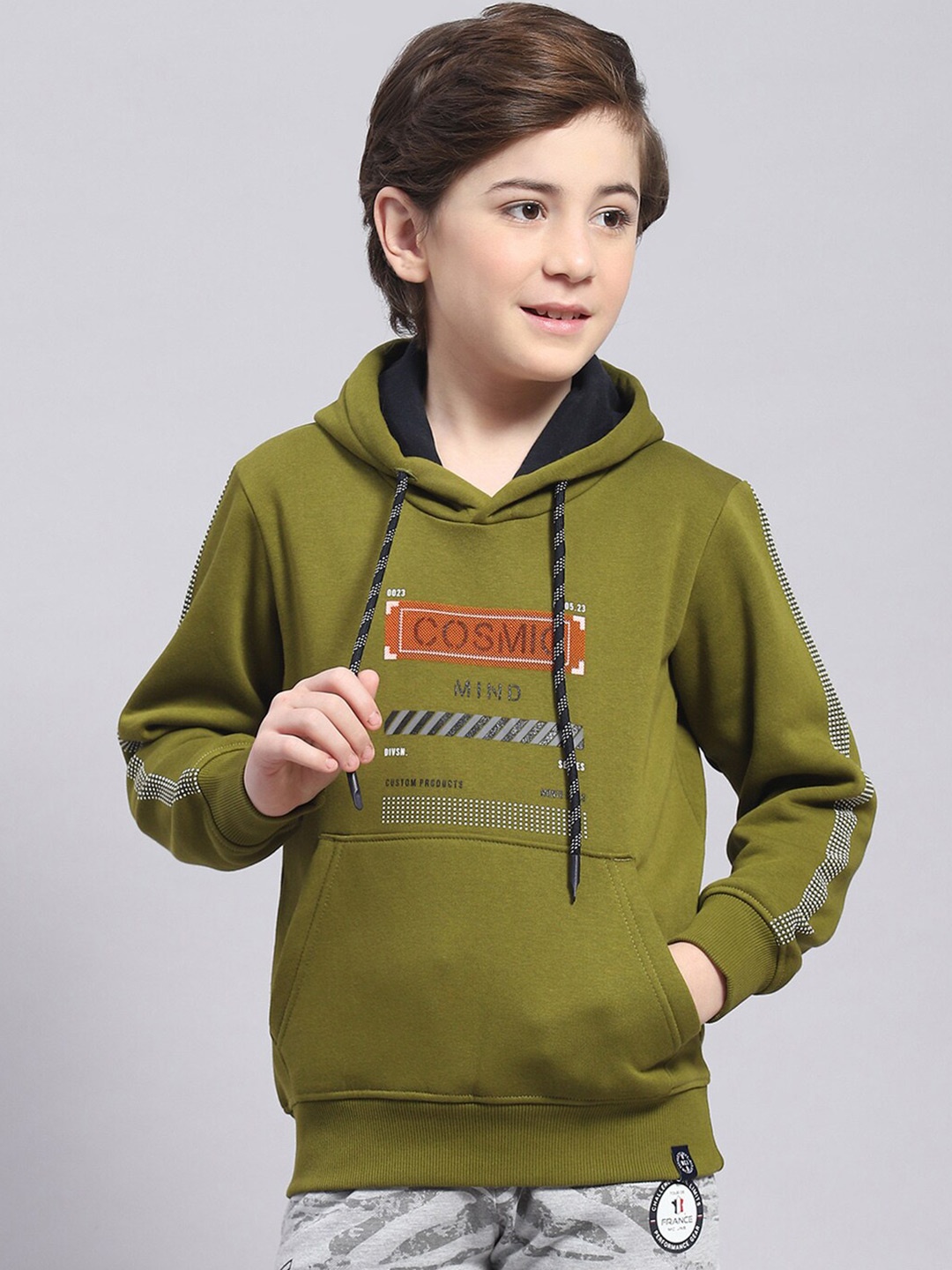 

Monte Carlo Boys Typography Printed Hooded Pullover Sweatshirt, Olive