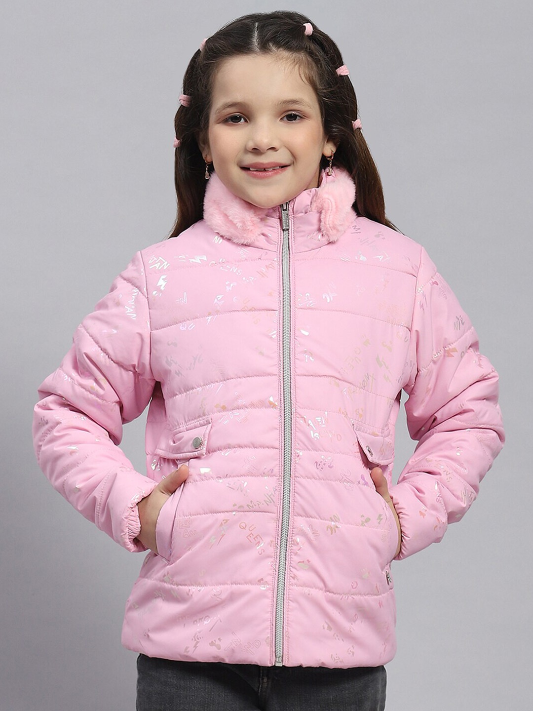 

Monte Carlo Girls Typography Printed Lightweight Padded Jacket, Pink