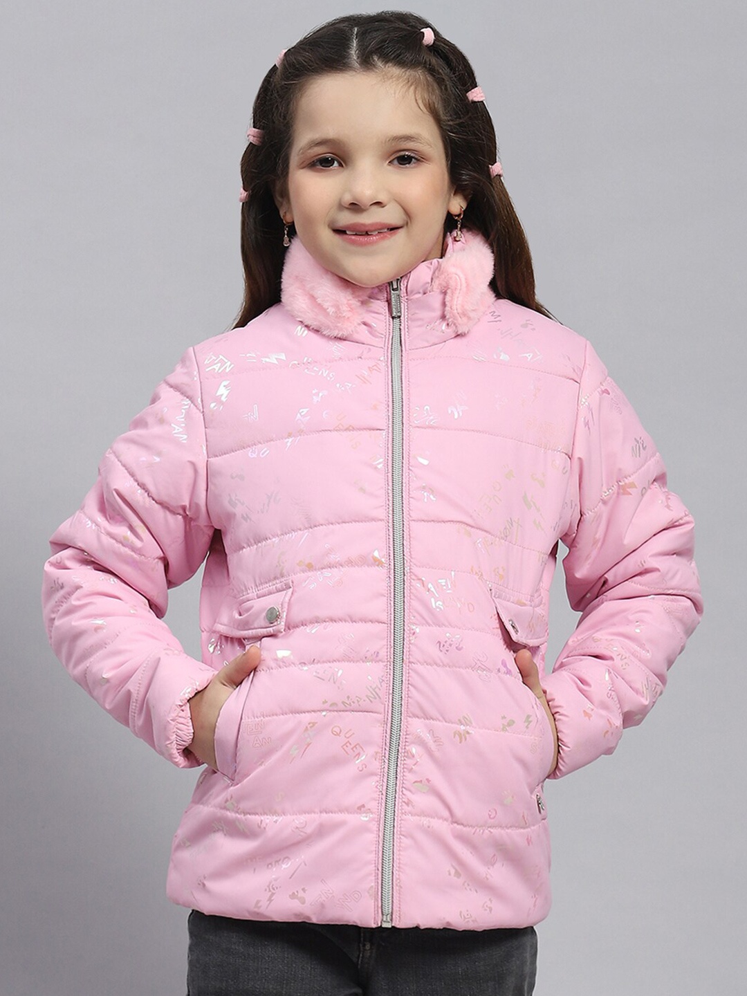 

Monte Carlo Girls Typography Printed Lightweight Padded Jacket, Pink