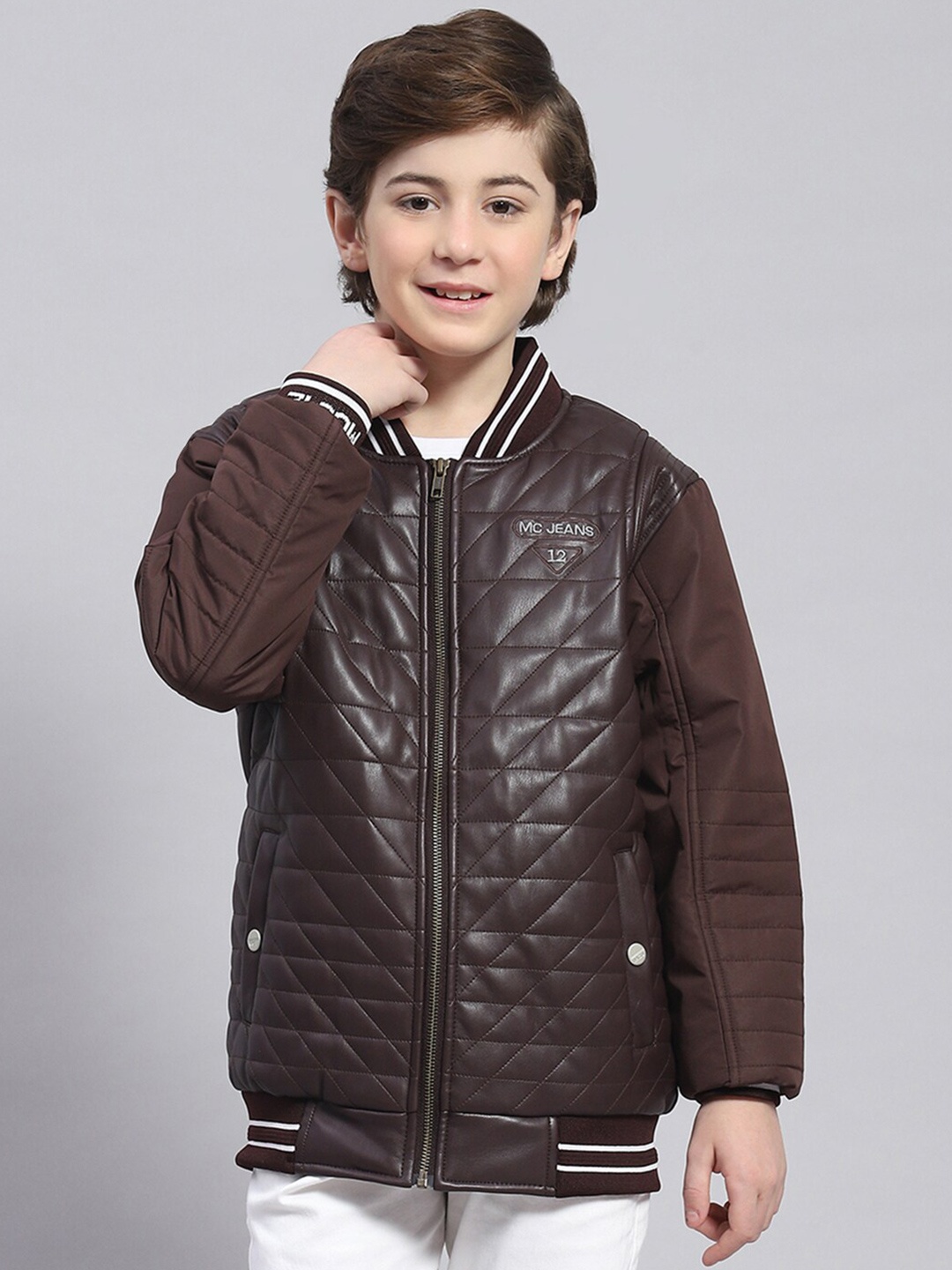 

Monte Carlo Boys Lightweight Mandarin Collar Padded Jacket, Coffee brown