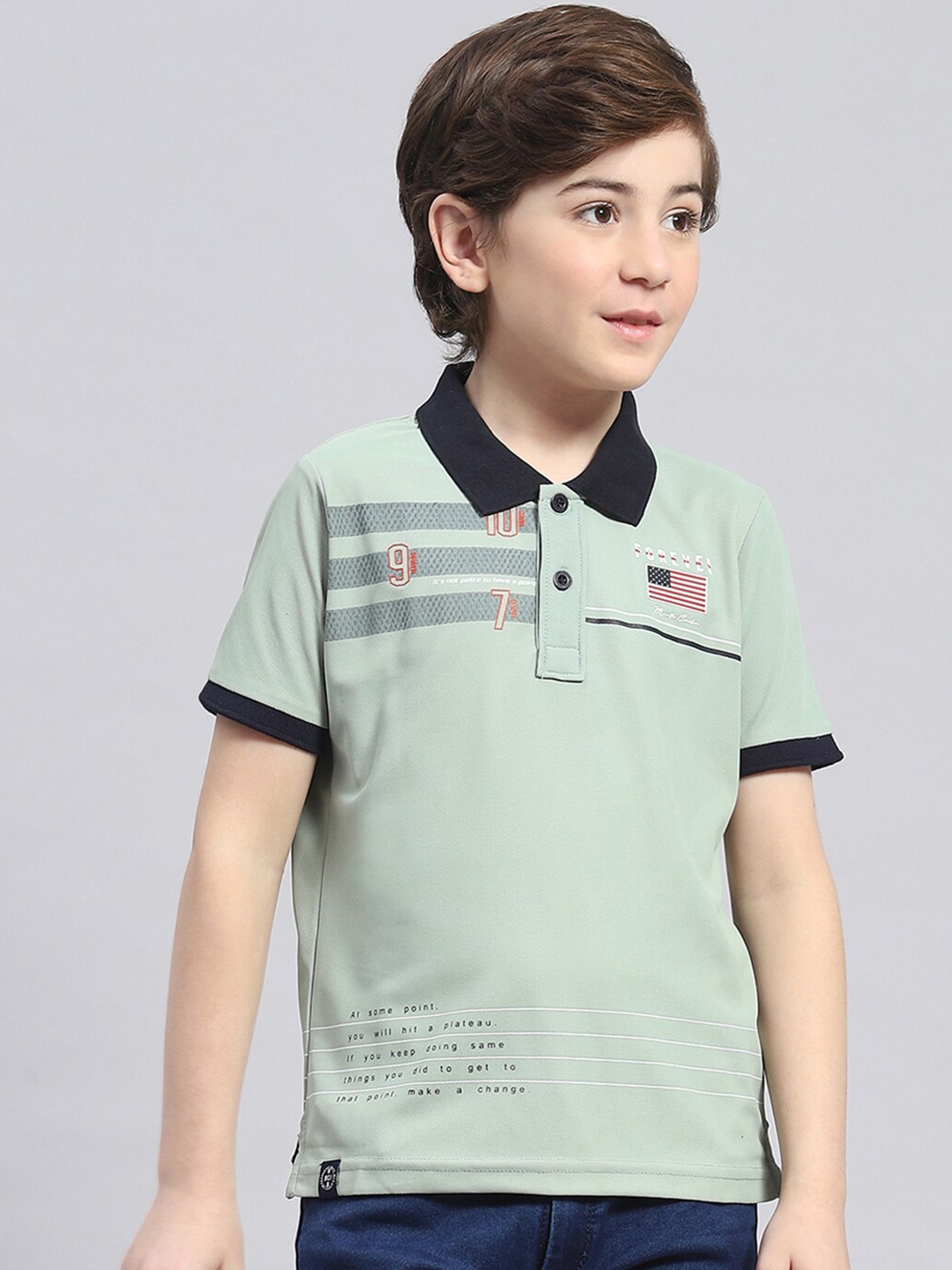 

Monte Carlo Boys Short Sleeves Printed Polo Collar T-shirt, Green