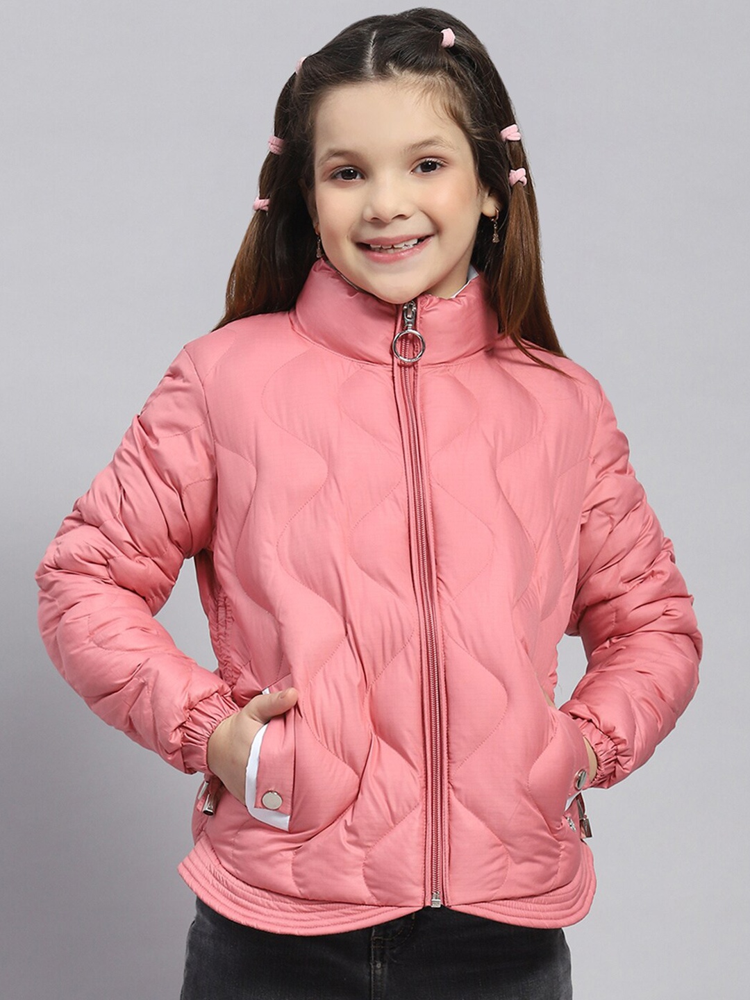 

Monte Carlo Girls Stand Collar Lightweight Padded Jacket, Peach