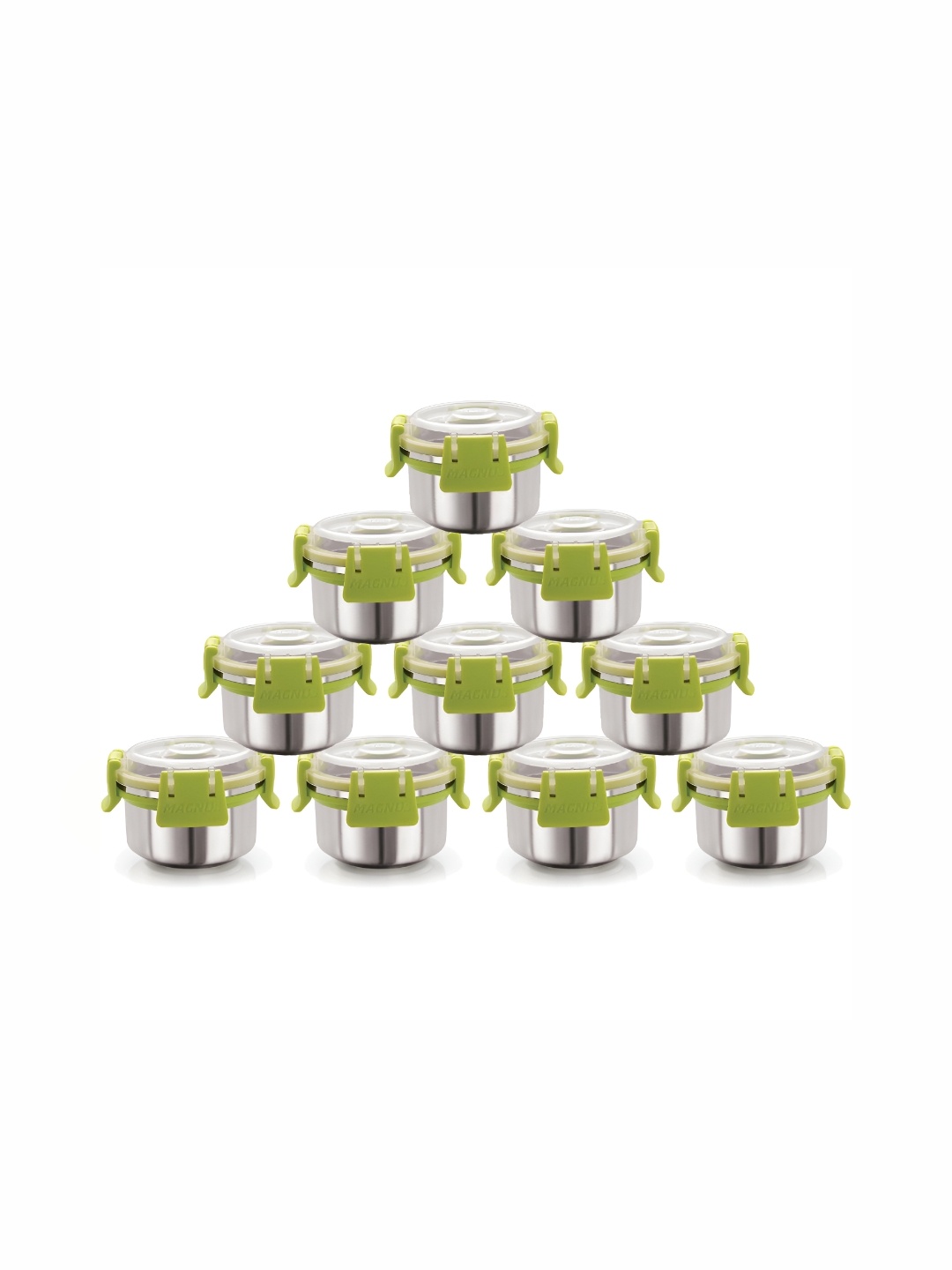 

MAGNUS Silver Toned & Green 10 Pcs Stainless Steel Dishwasher and Microwave Safe Container