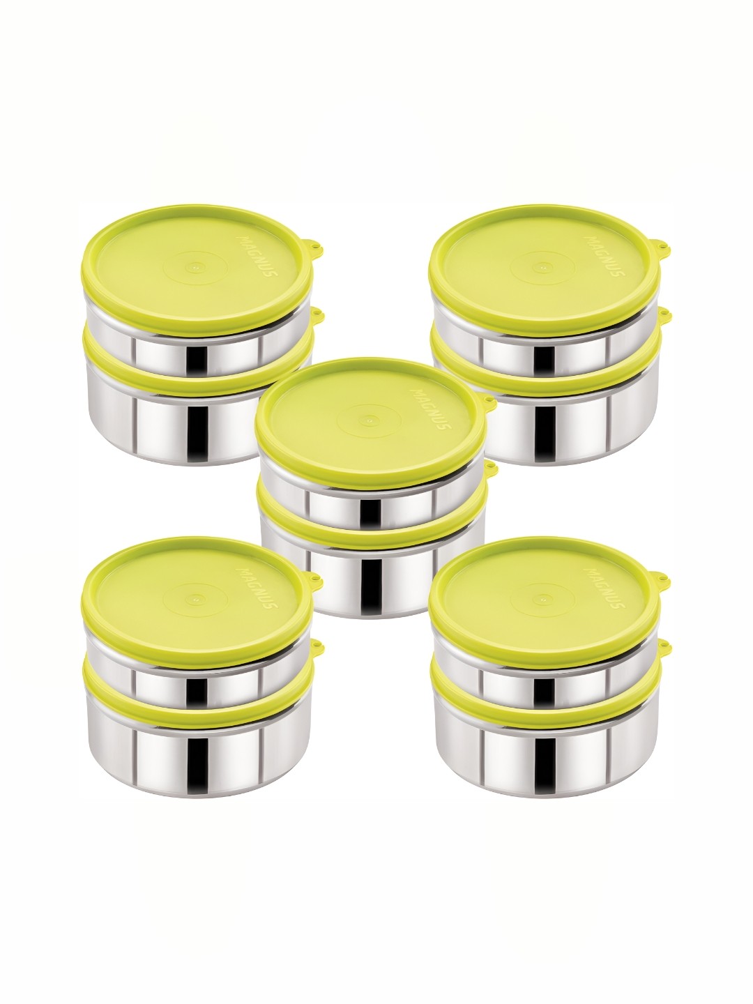 

MAGNUS Green 10 Pieces Stainless Steel Dishwasher Safe Food Containers With Lids, Silver