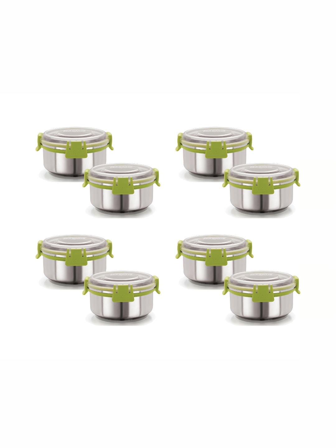 

MAGNUS Green 8 Pieces Stainless Steel Klip Lock Leakproof Containers With Lids 300 ML Each