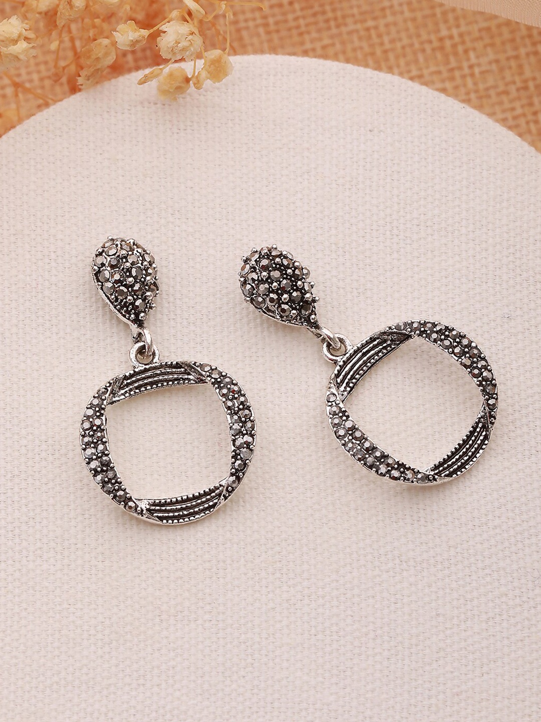 

Jazz and Sizzle Silver-Plated Cubic Zirconia Circular Drop Earrings