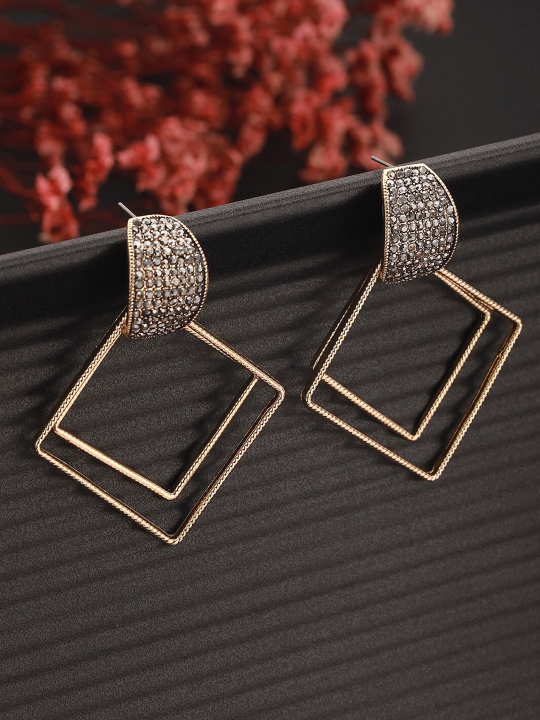 

Jazz and Sizzle Gold-Plated Cubic Zirconia Dome Shaped Drop Earrings