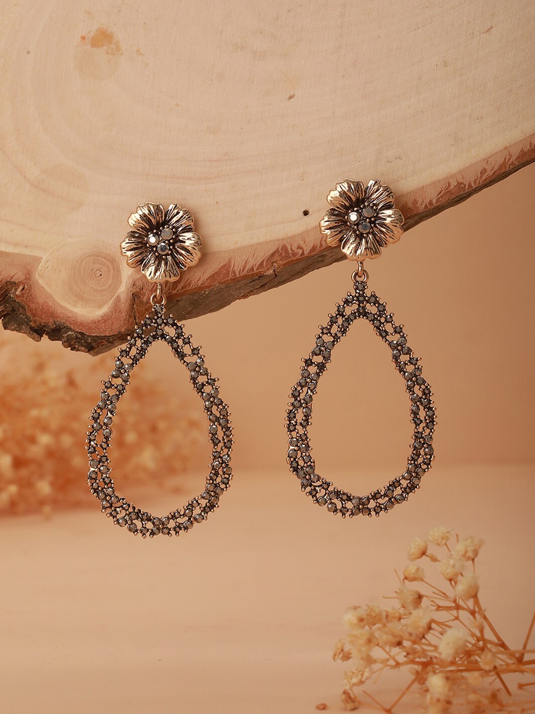 

Jazz and Sizzle Gold-Plated Cubic Zirconia Teardrop Shaped Drop Earrings