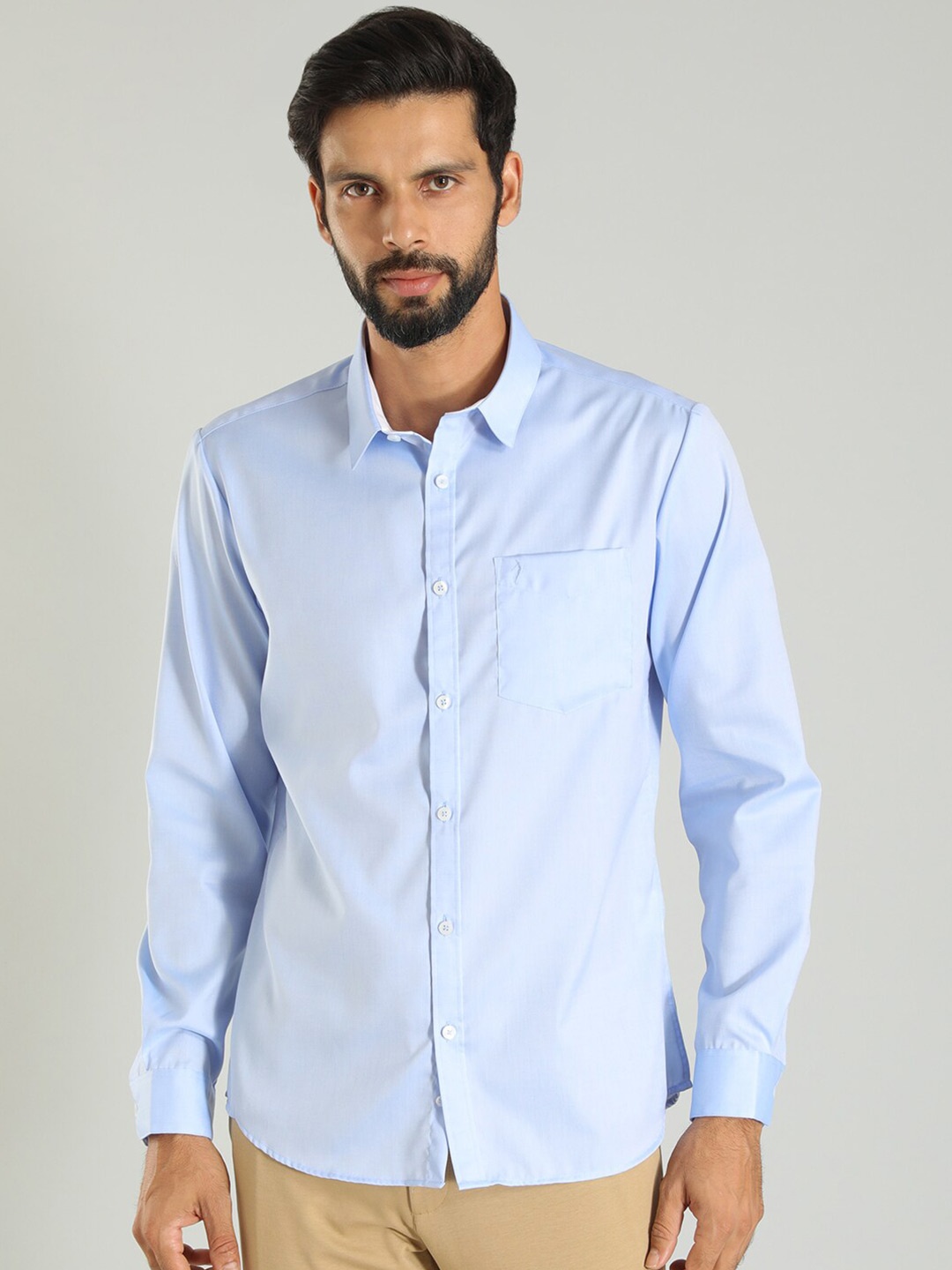 

Indian Terrain Men Spread Collar Long Sleeves Slim Fit Casual Shirt, Blue