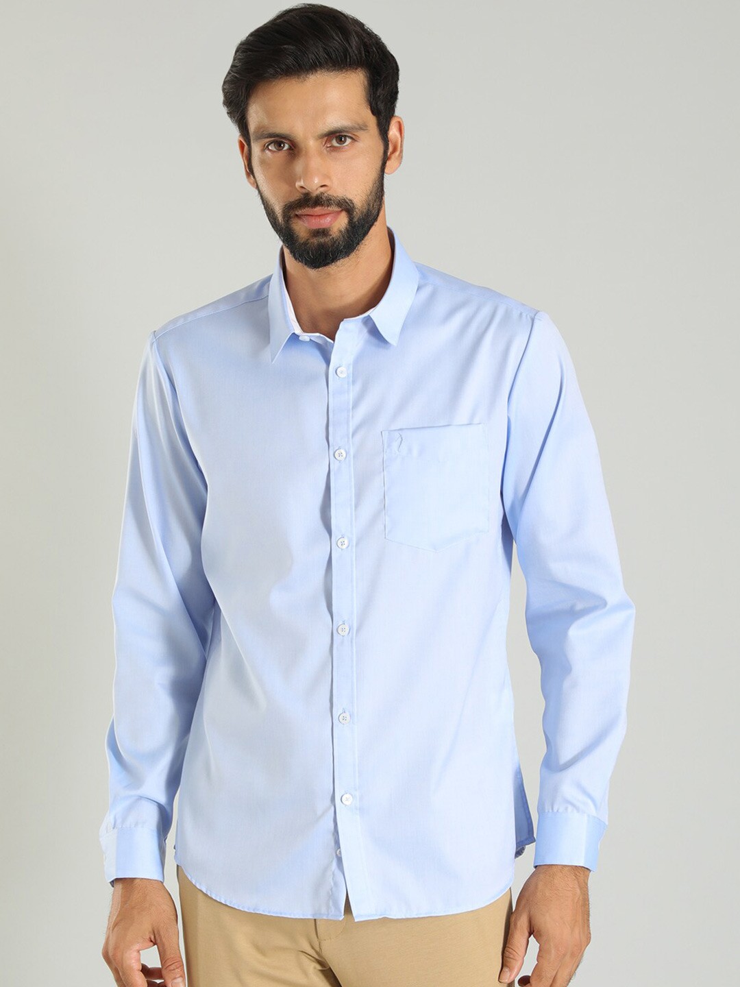 

Indian Terrain Spread Collar Long Sleeves Slim Fit Casual Shirt, Blue