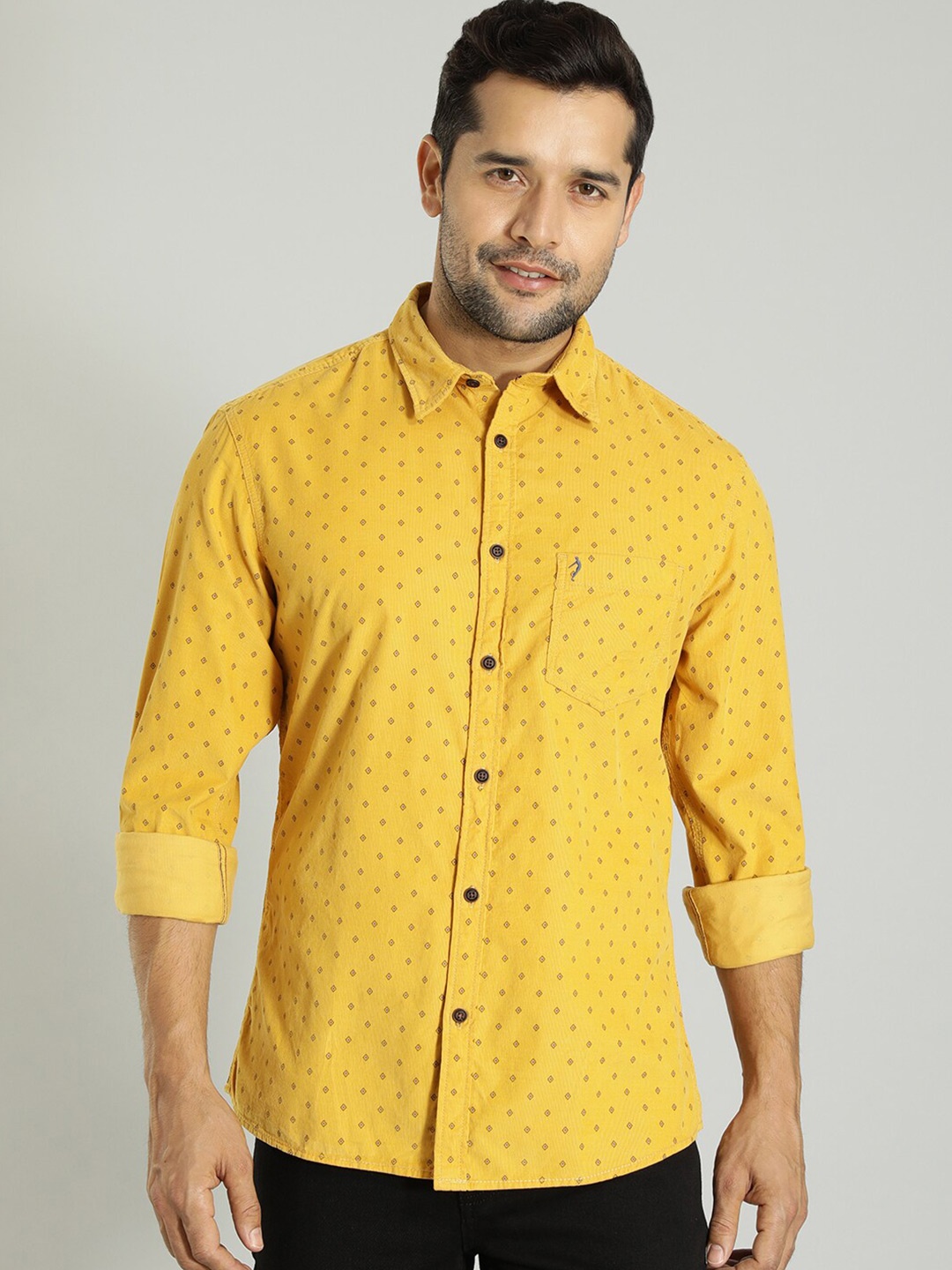 

Indian Terrain Spread Collar Long Sleeves Tailored Fit Casual Shirt, Orange