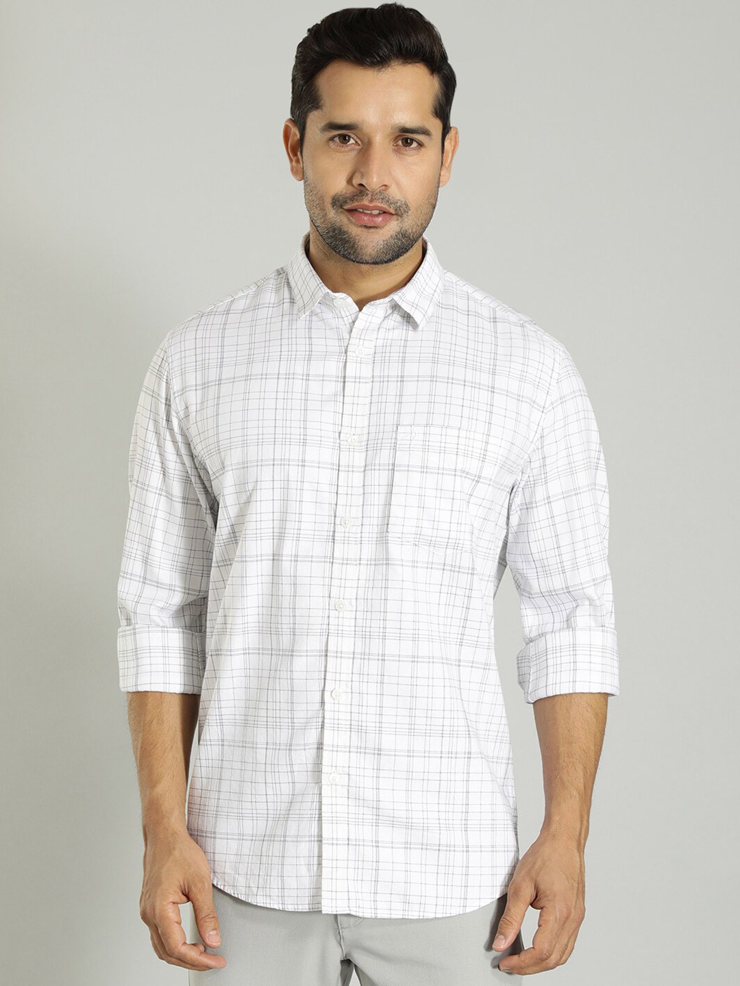 

Indian Terrain Checked Slim Fit Cotton Casual Shirt, White