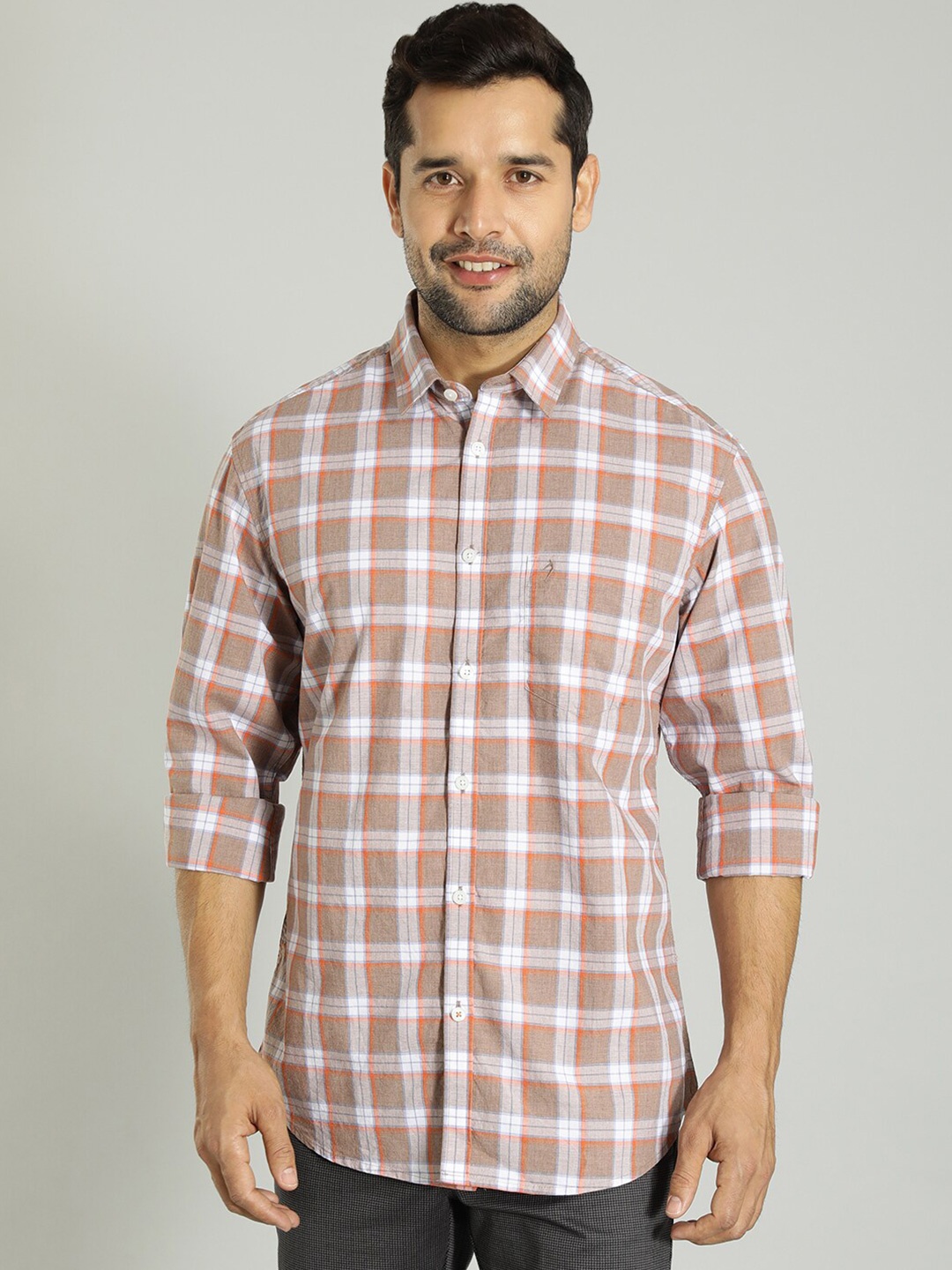 

Indian Terrain Checked Slim Fit Cotton Casual Shirt, Brown