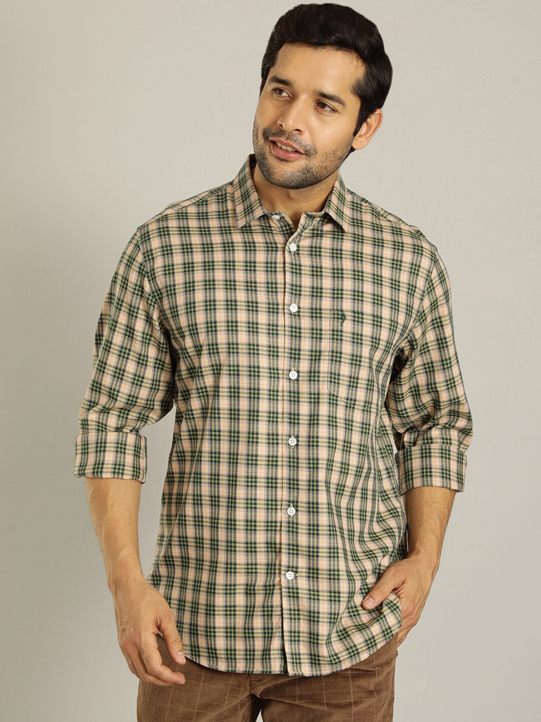 

Indian Checked Slim Fit Casual Shirt, Green