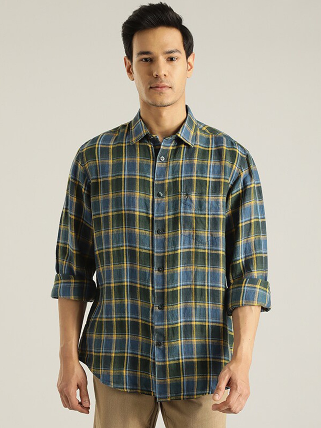 

Indian Terrain Checked Slim Fit Cotton Casual Shirt, Green