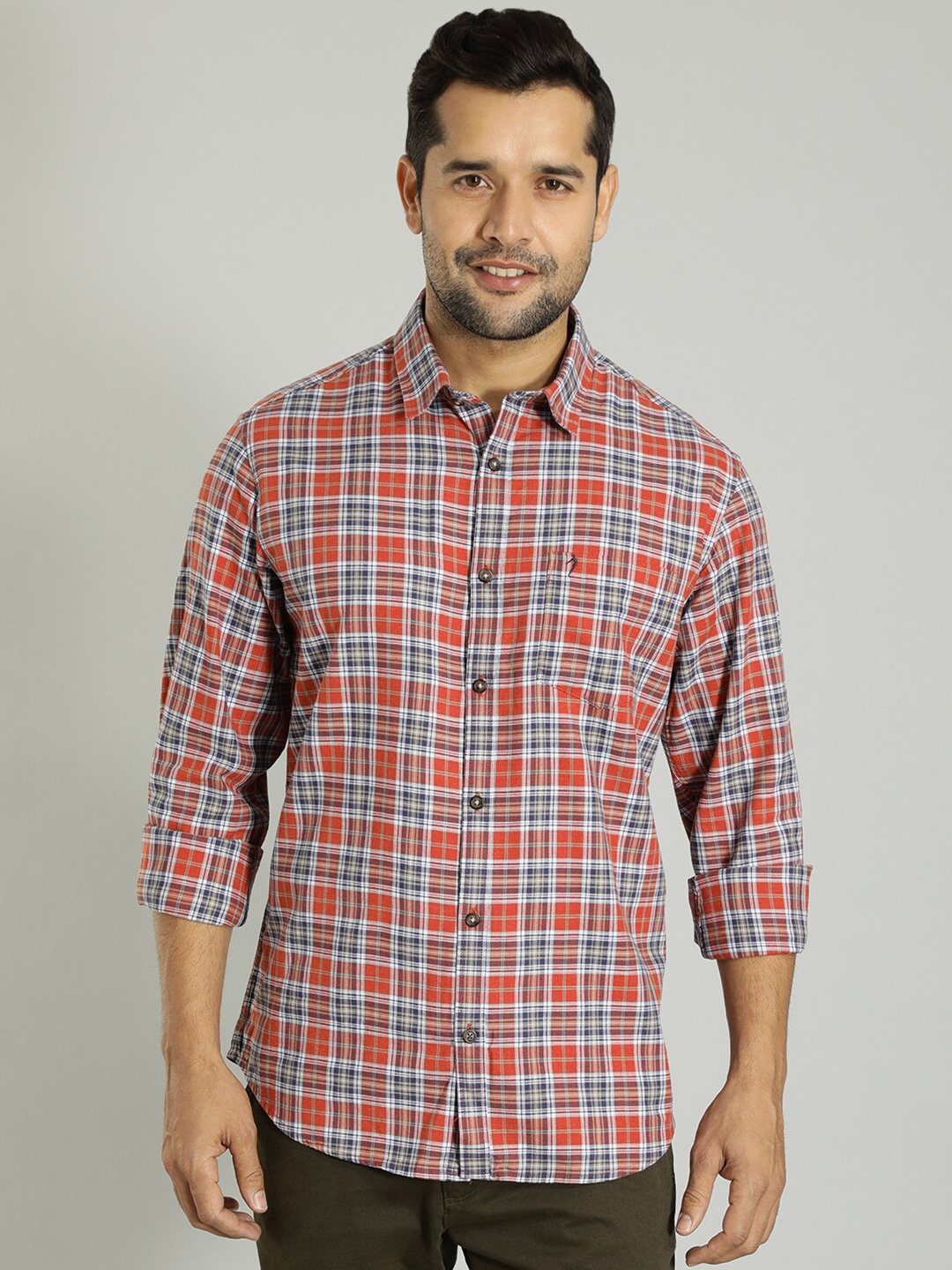 

Indian Terrain Checked Slim Fit Cotton Casual Shirt, Red