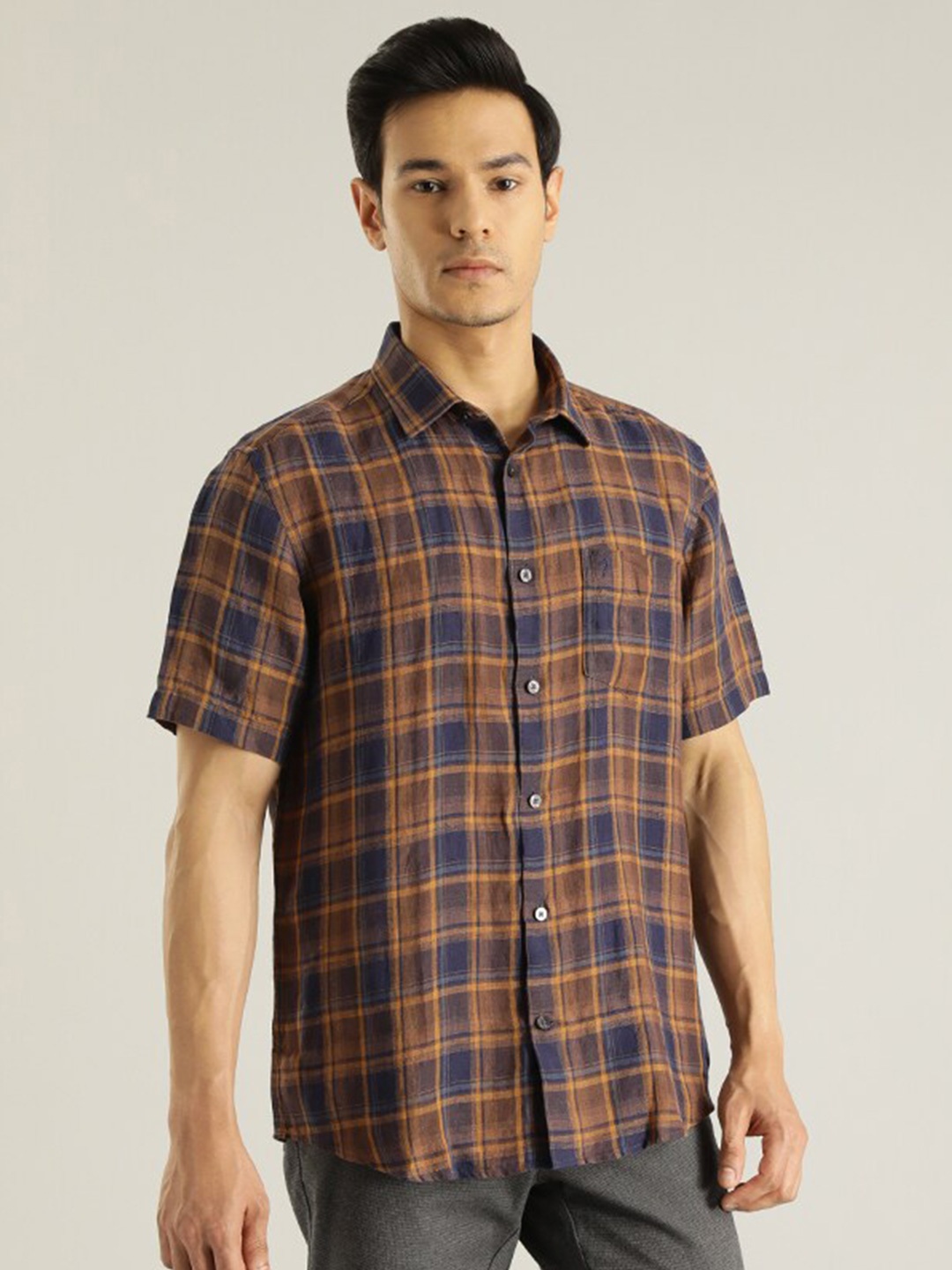 

Indian Terrain Checked Slim Fit Cotton Casual Shirt, Brown