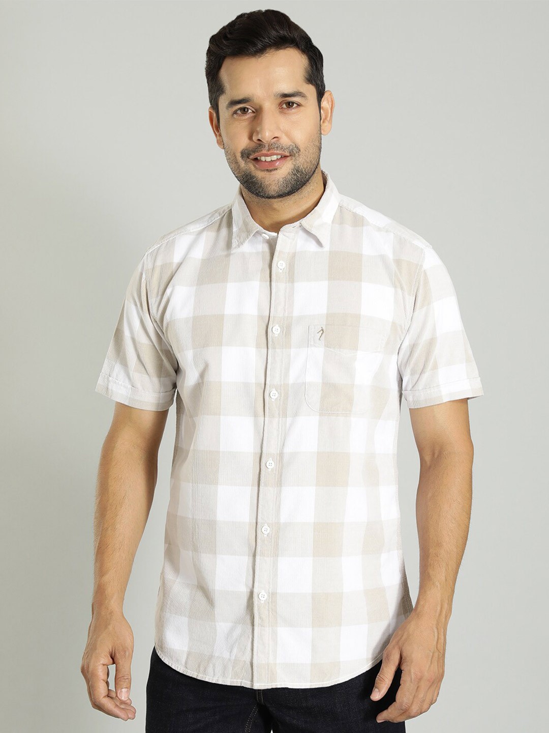 

Indian Terrain Checked Printed Tailored Fit Pure Cotton Casual Shirt, Green