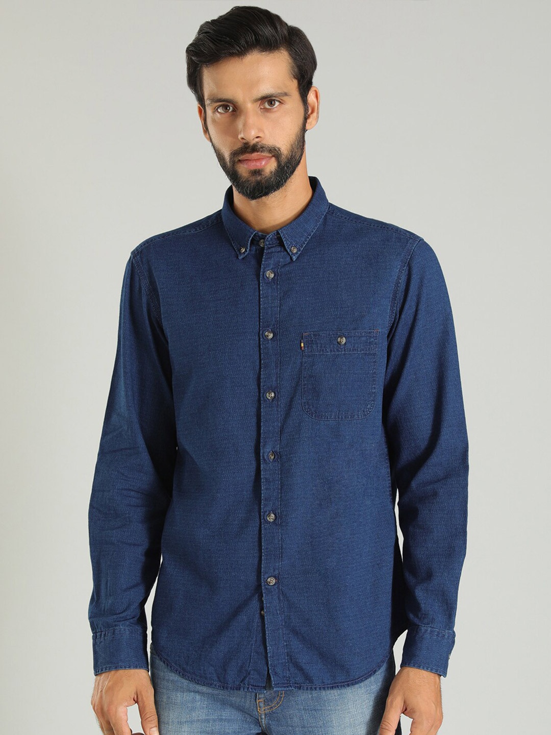 

Indian Terrain Slim Fit Pure Cotton Casual Shirt, Navy blue