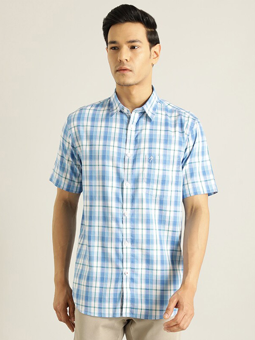 

Indian Terrain Cotton Spread Collar Slim Fit Casual Shirt, Blue