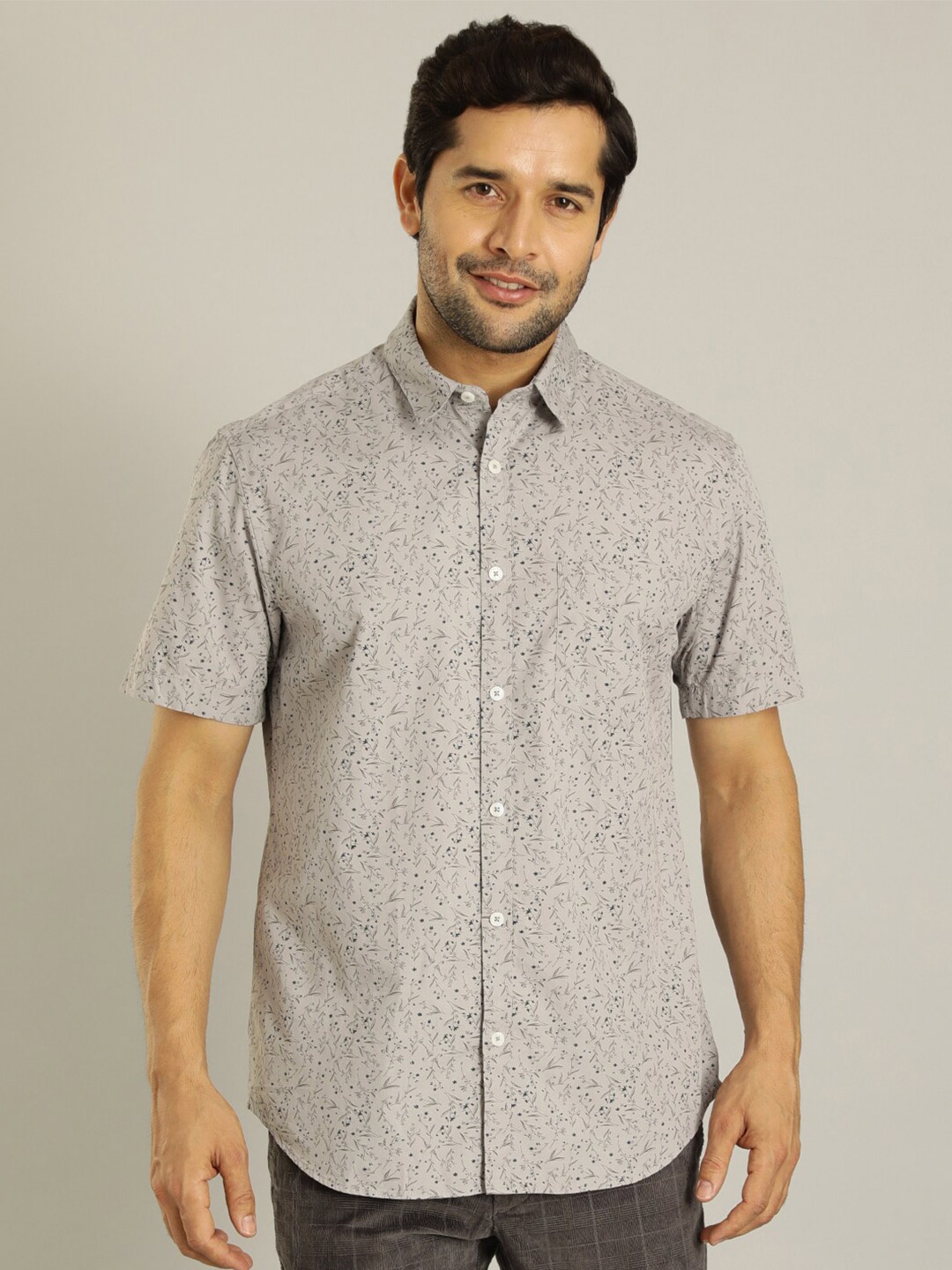 

Indian Terrain Cotton Spread Collar Slim Fit Casual Shirt, Grey