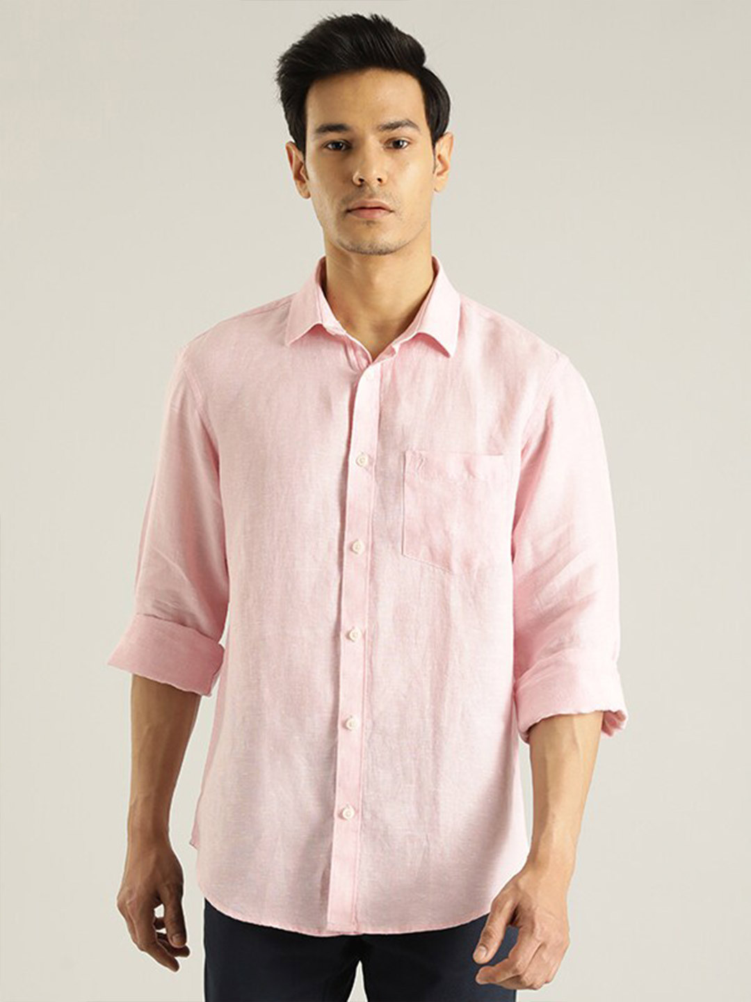 

Indian Terrain Linen Spread Collar Regular Fit Casual Shirt, Pink