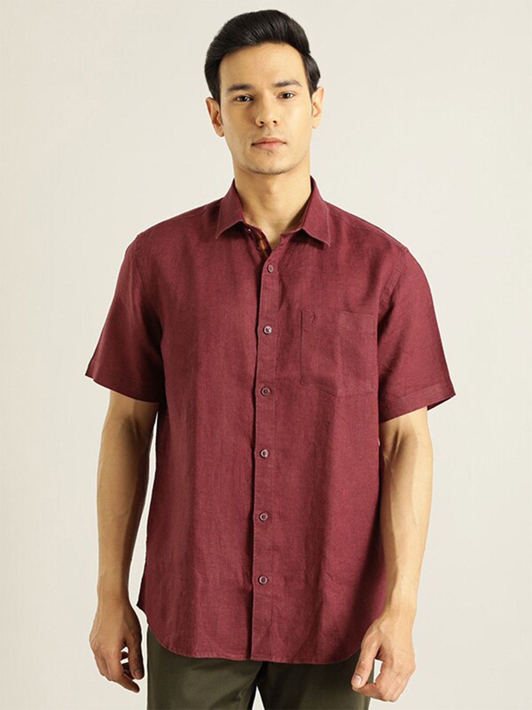 

Indian Terrain Linen Spread Collar Regular Fit Casual Shirt, Maroon