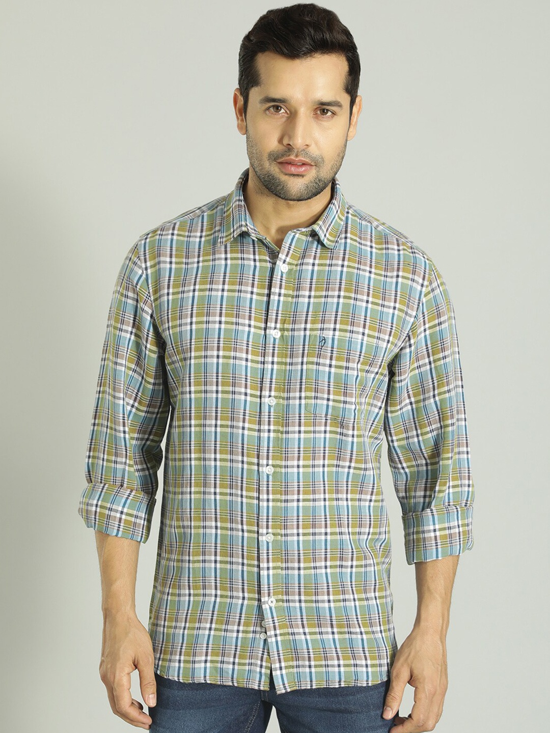 

Indian Terrain Spread Collar Slim Fit Casual Shirt, Green