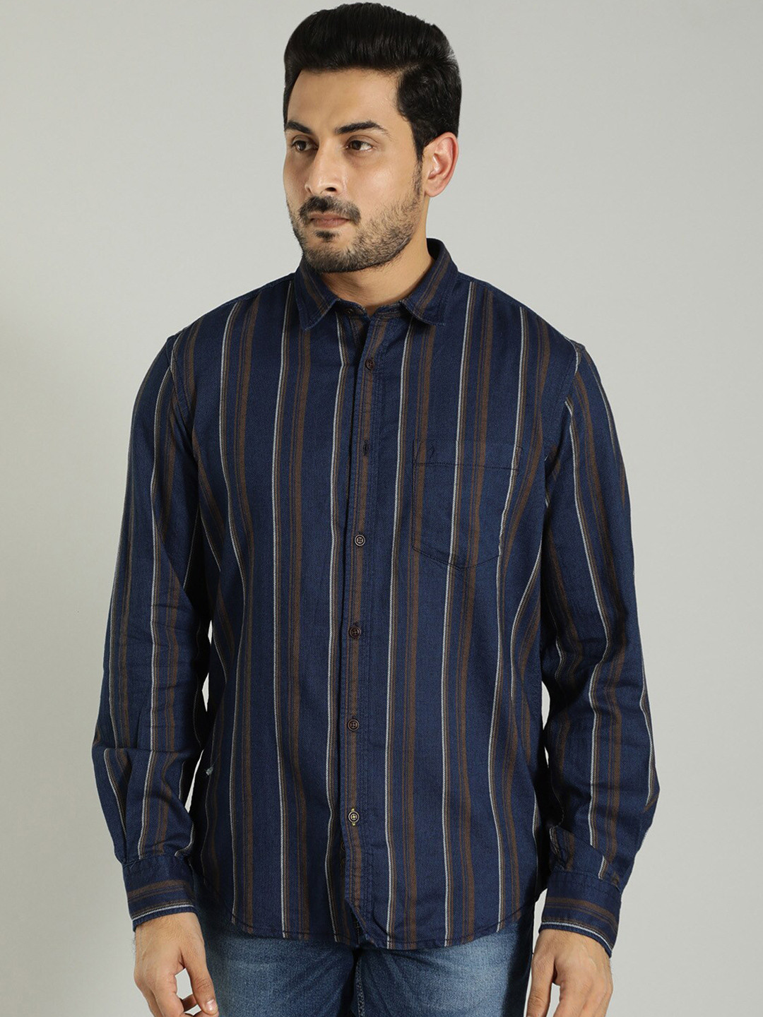 

Indian Terrain Cotton Spread Collar Slim Fit Casual Shirt, Khaki