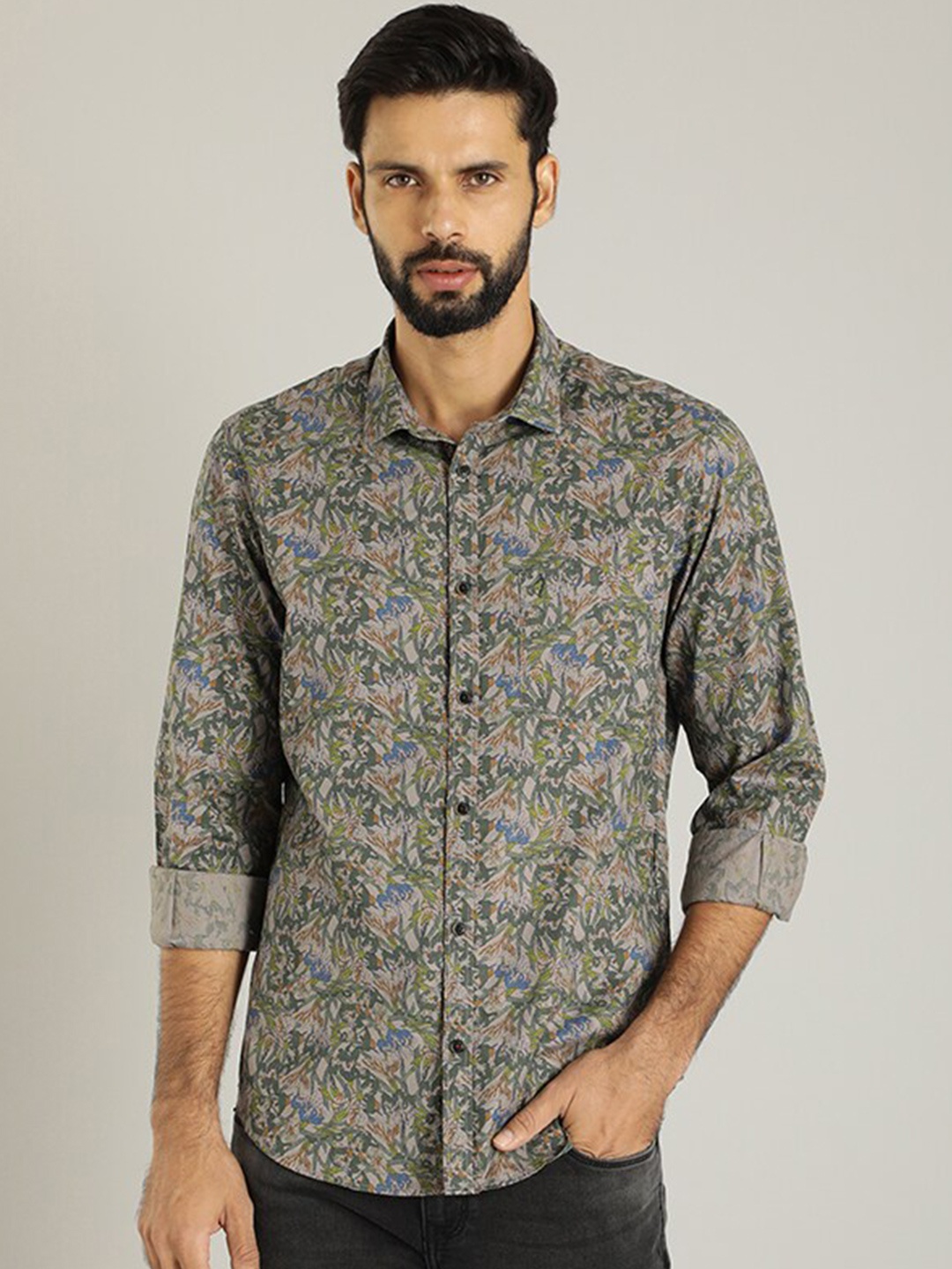 

Indian Terrain Spread Collar Cotton Slim Fit Casual Shirt, Grey