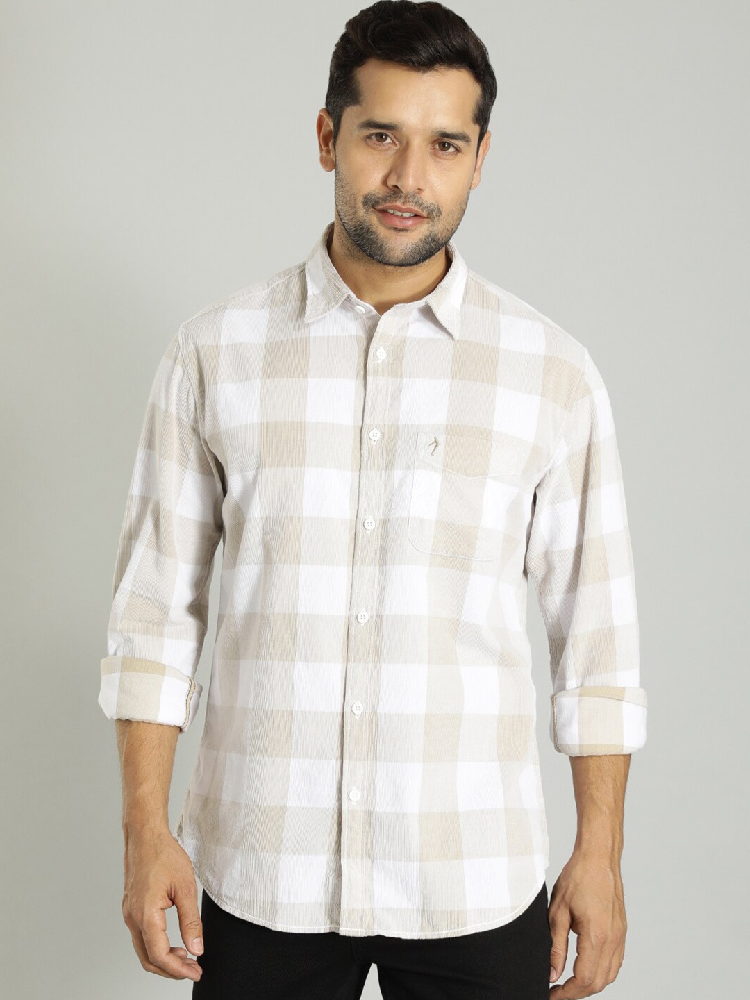 

Indian Terrain Cotton Spread Collar Slim Fit Casual Shirt, Khaki