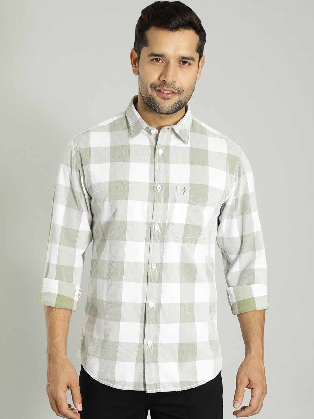 

Indian Terrain Tailored Fit Checked Opaque Cotton Casual Shirt, Green