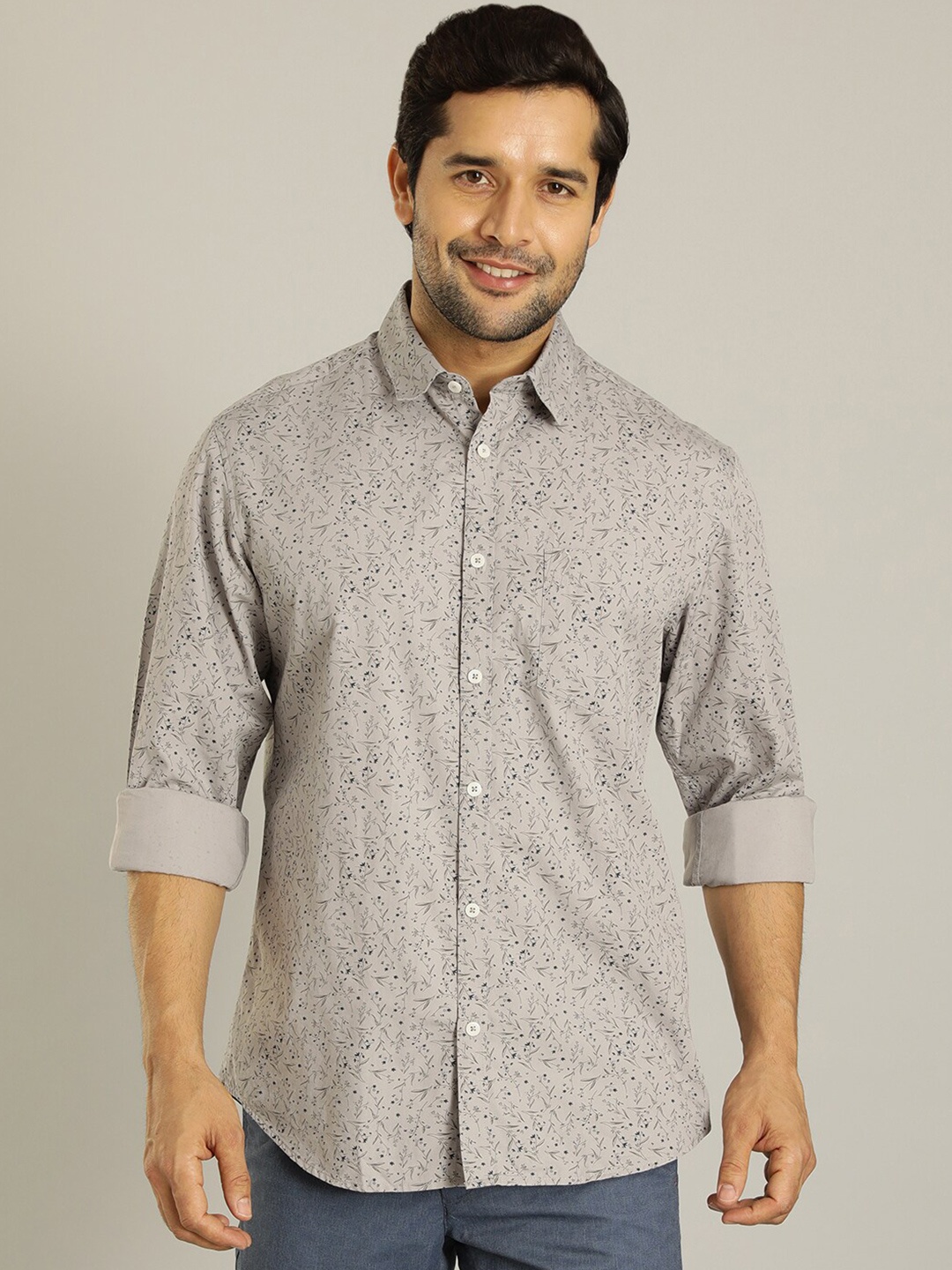 

Indian Terrain Slim Fit Printed Opaque Cotton Casual Shirt, Grey